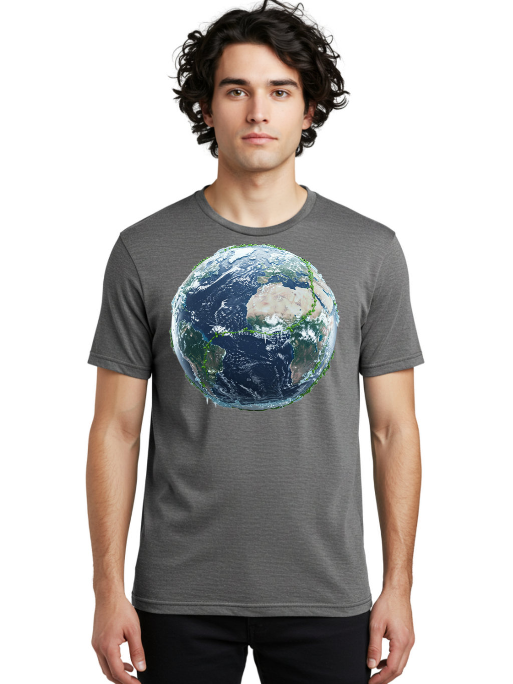 Earth-Globe-4 Men'S Graphic Tee, 100% Cotton, Comfortable Casual Summer Wear, Machine Washable, Globe Showing North America, Earth From Space, Global View, Planet Earth, International Map, World Geography, Satellite Imagery Baa579