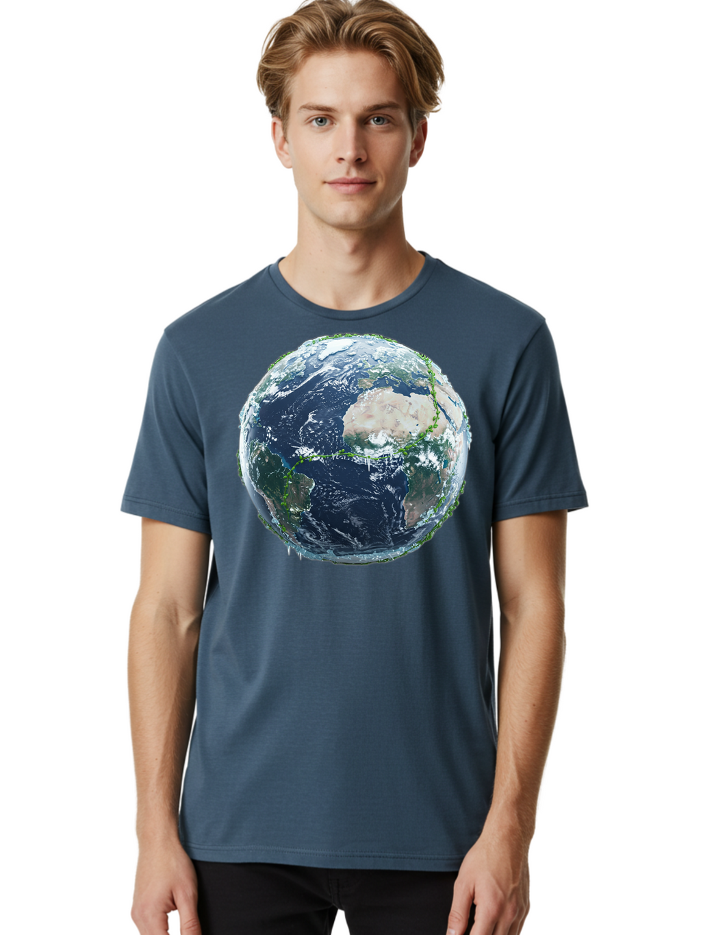 Earth-Globe-4 Men'S Graphic Tee, 100% Cotton, Comfortable Casual Summer Wear, Machine Washable, Globe Showing North America, Earth From Space, Global View, Planet Earth, International Map, World Geography, Satellite Imagery Baa579