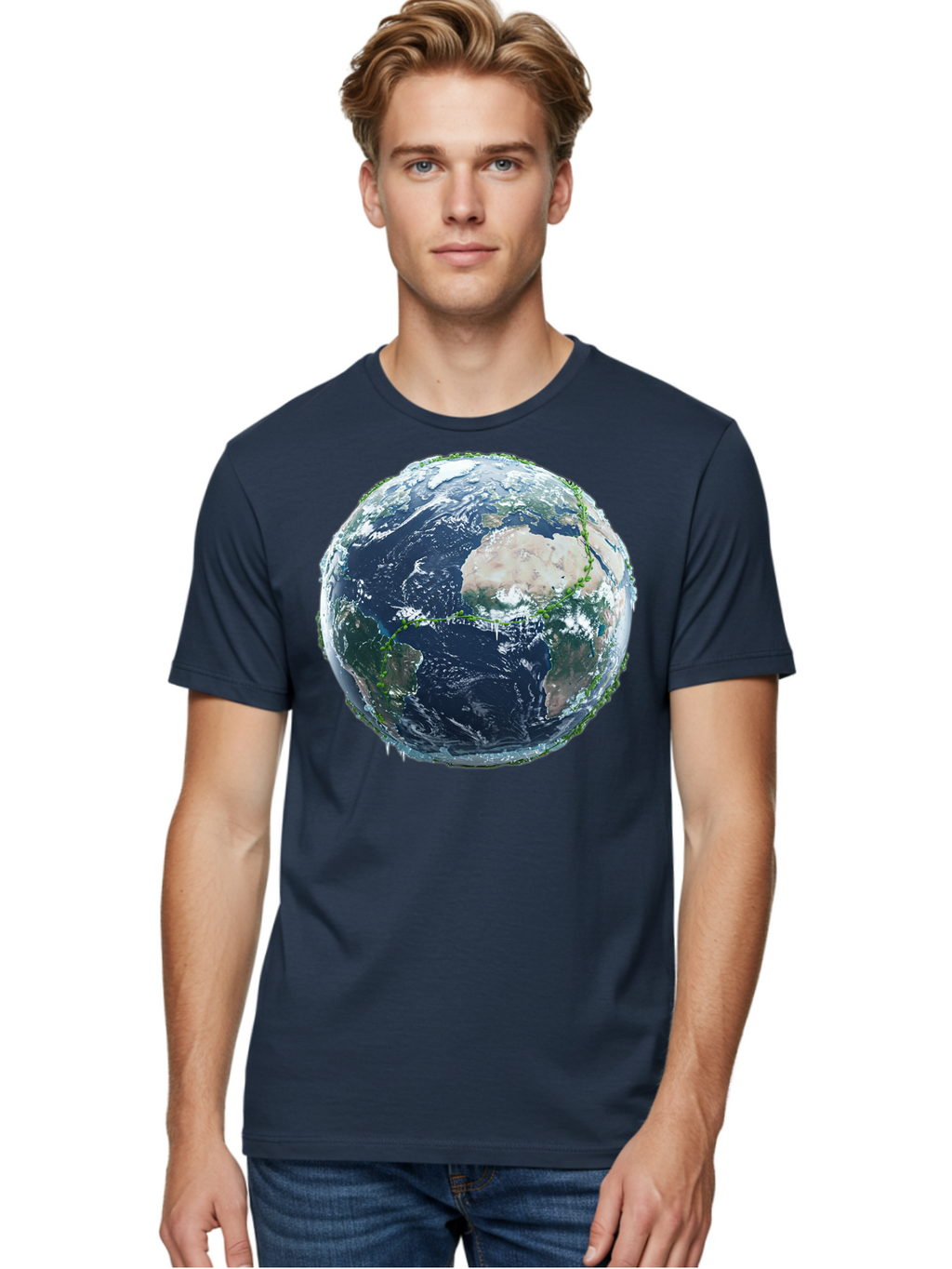 Earth-Globe-4 Men'S Graphic Tee, 100% Cotton, Comfortable Casual Summer Wear, Machine Washable, Globe Showing North America, Earth From Space, Global View, Planet Earth, International Map, World Geography, Satellite Imagery Baa579