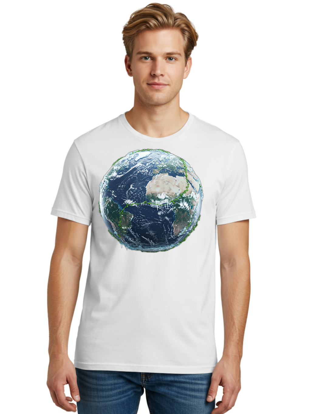 Earth-Globe-4 Men'S Graphic Tee, 100% Cotton, Comfortable Casual Summer Wear, Machine Washable, Globe Showing North America, Earth From Space, Global View, Planet Earth, International Map, World Geography, Satellite Imagery Baa579