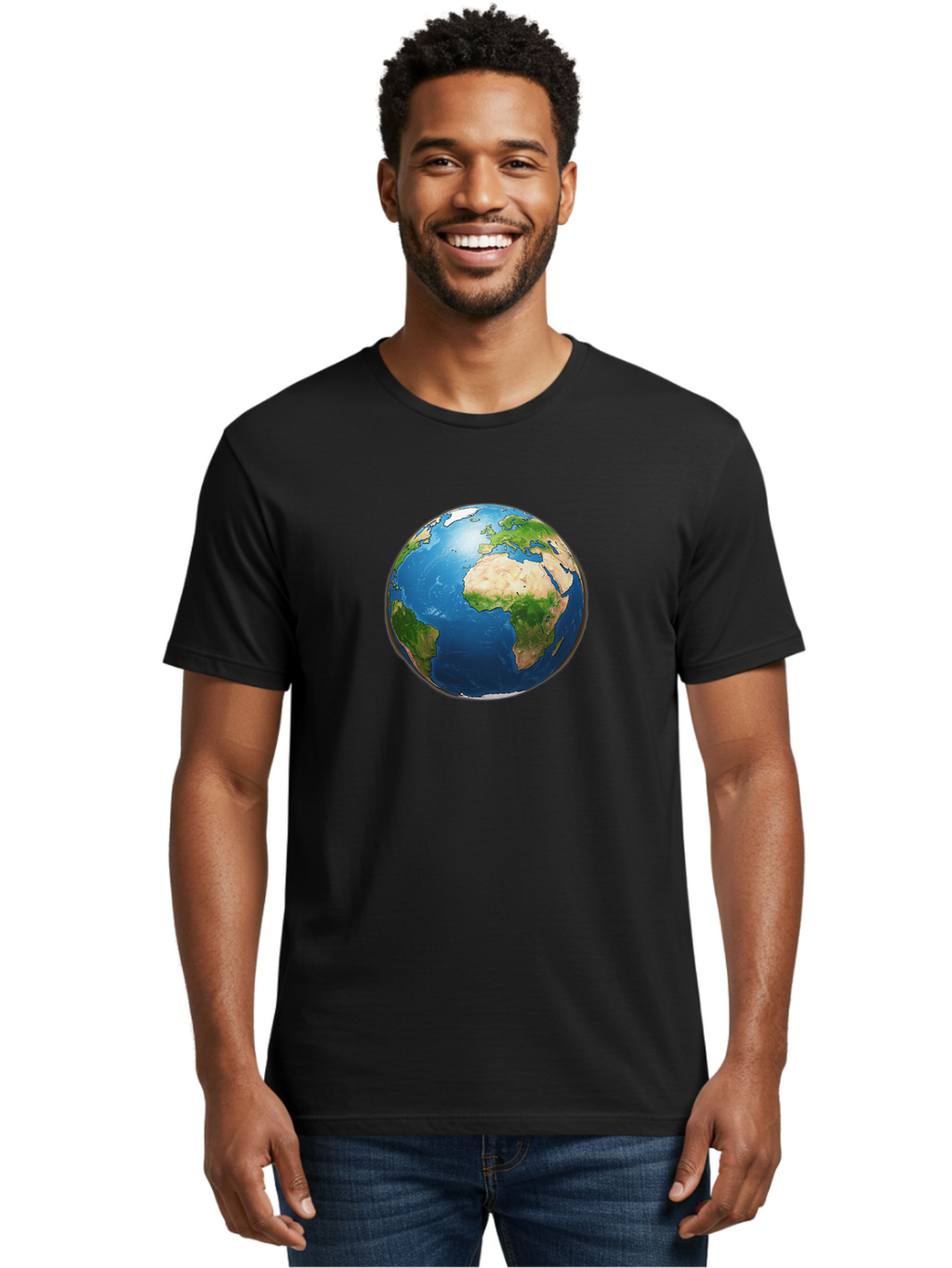 Earth-Globe Men'S Graphic Tee, 100% Cotton, Comfortable Casual Summer Wear, Machine Washable, Globe Showing Africa And Europe, International Connectivity, Global Unity, World Map, 3D Rendering, Earth From Space, Continents, Oceans Baa580