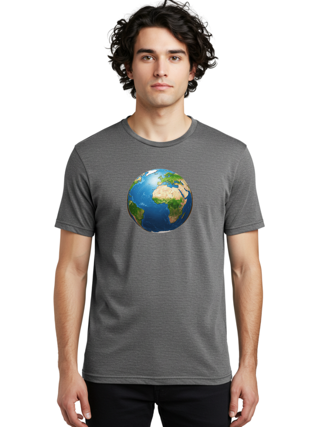 Earth-Globe Men'S Graphic Tee, 100% Cotton, Comfortable Casual Summer Wear, Machine Washable, Globe Showing Africa And Europe, International Connectivity, Global Unity, World Map, 3D Rendering, Earth From Space, Continents, Oceans Baa580