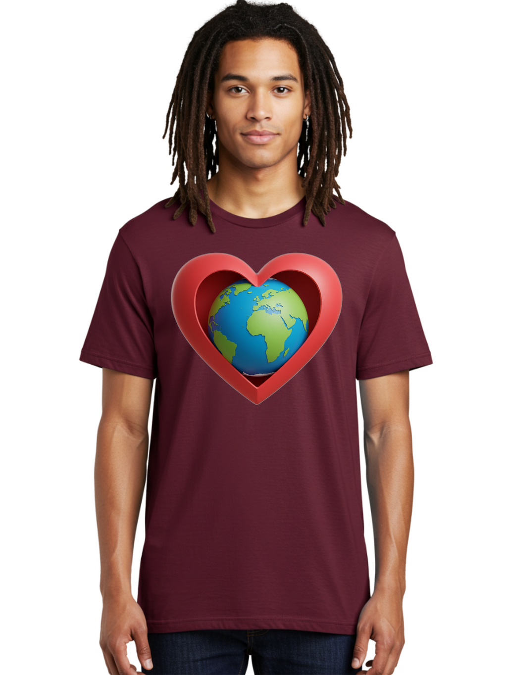 Earth-In-Heart-1 Men'S Graphic Tee, 100% Cotton, Comfortable Casual Summer Wear, Machine Washable, Globe Inside A Heart, 3D Rendering, Symbol Of Love For Earth, Environmental Awareness, Eco-Friendly, Global Unity, Caring For Planet Baa581