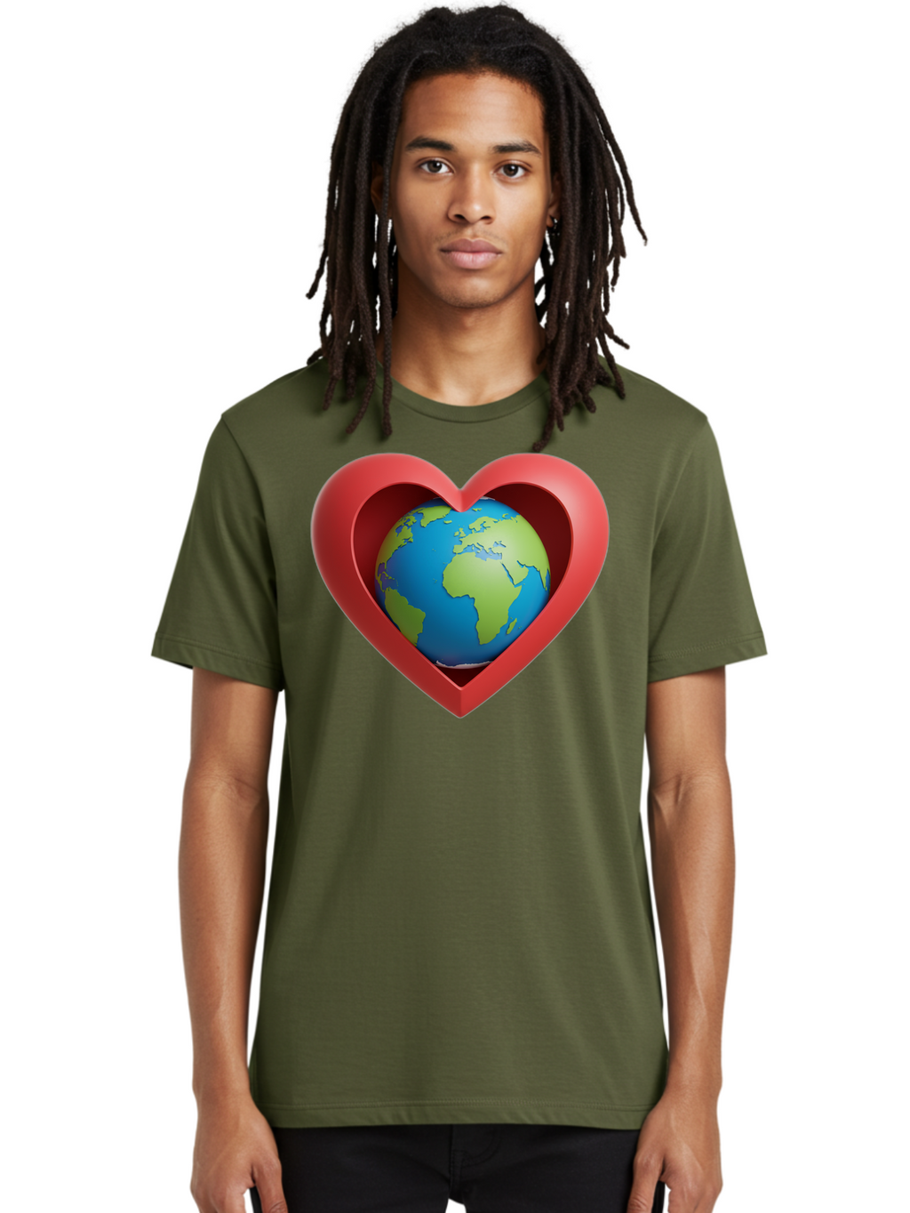 Earth-In-Heart-1 Men'S Graphic Tee, 100% Cotton, Comfortable Casual Summer Wear, Machine Washable, Globe Inside A Heart, 3D Rendering, Symbol Of Love For Earth, Environmental Awareness, Eco-Friendly, Global Unity, Caring For Planet Baa581