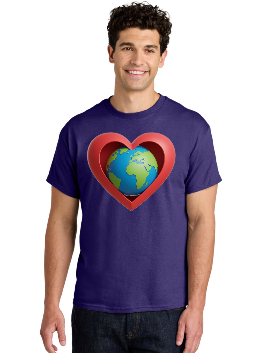 Earth-In-Heart-1 Men'S Graphic Tee, 100% Cotton, Comfortable Casual Summer Wear, Machine Washable, Globe Inside A Heart, 3D Rendering, Symbol Of Love For Earth, Environmental Awareness, Eco-Friendly, Global Unity, Caring For Planet Baa581