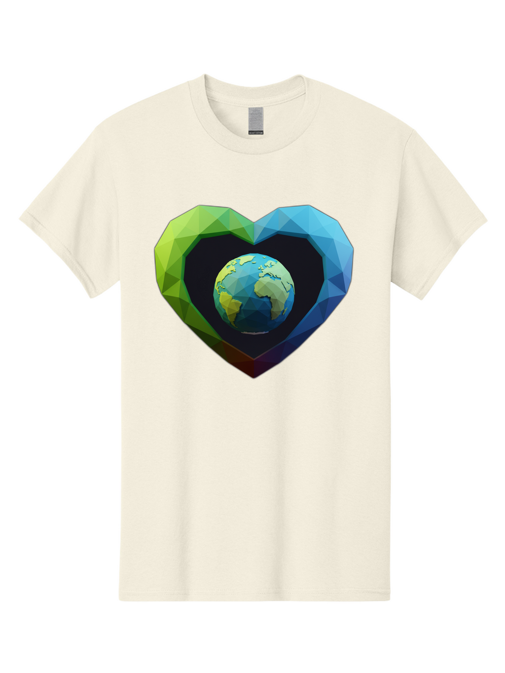 Earth-In-Heart-2 Men'S Graphic Tee, 100% Cotton, Comfortable Casual Summer Wear, Machine Washable, Globe In The Heart, Low Poly Art, Earth Love, Eco Friendly, Environmental Awareness, Blue And Green Hues, Polygonal Heart, Earth Centered, Baa582