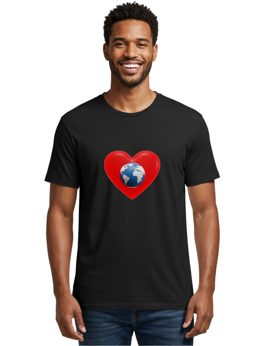 Earth-In-Heart Men'S Graphic Tee, 100% Cotton, Comfortable Casual Summer Wear, Machine Washable, Red Heart Shape, Earth Icon, Love Planet, Global Unity, Eco-Friendly Symbol, Heartwarming Imagery, World Love Baa584