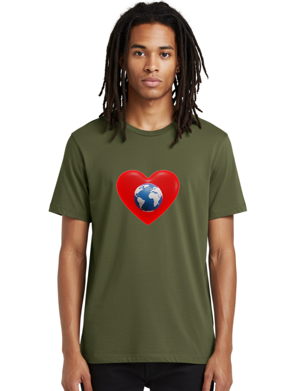 Earth-In-Heart Men'S Graphic Tee, 100% Cotton, Comfortable Casual Summer Wear, Machine Washable, Red Heart Shape, Earth Icon, Love Planet, Global Unity, Eco-Friendly Symbol, Heartwarming Imagery, World Love Baa584