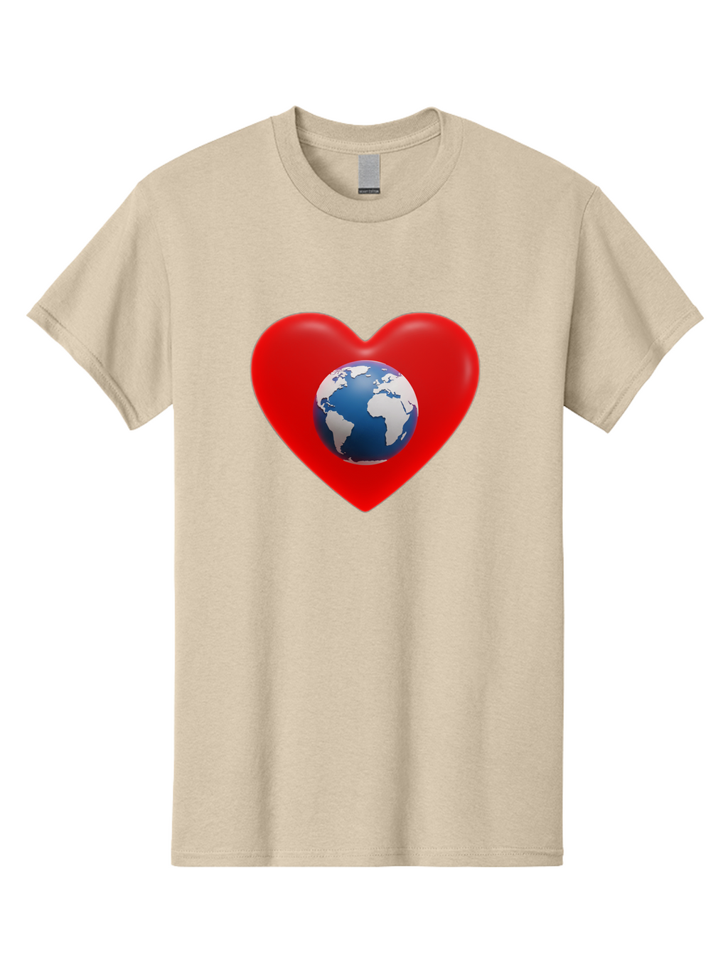 Earth-In-Heart Men'S Graphic Tee, 100% Cotton, Comfortable Casual Summer Wear, Machine Washable, Red Heart Shape, Earth Icon, Love Planet, Global Unity, Eco-Friendly Symbol, Heartwarming Imagery, World Love Baa584