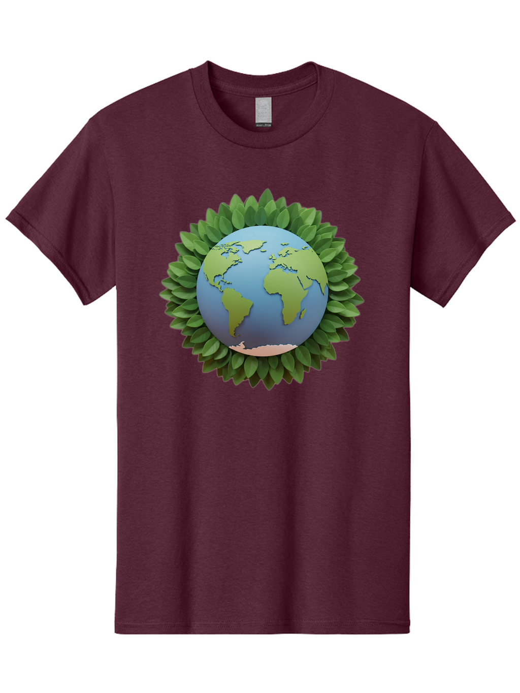 Earth-With-Leaves Men'S Graphic Tee, 100% Cotton, Comfortable Casual Summer Wear, Machine Washable, Globe Surrounded By Leaves, Eco-Friendly, Environmental Conservation, Green Energy, World Map, Eco-Conscious, Sustainability, Planet Earth Baa590