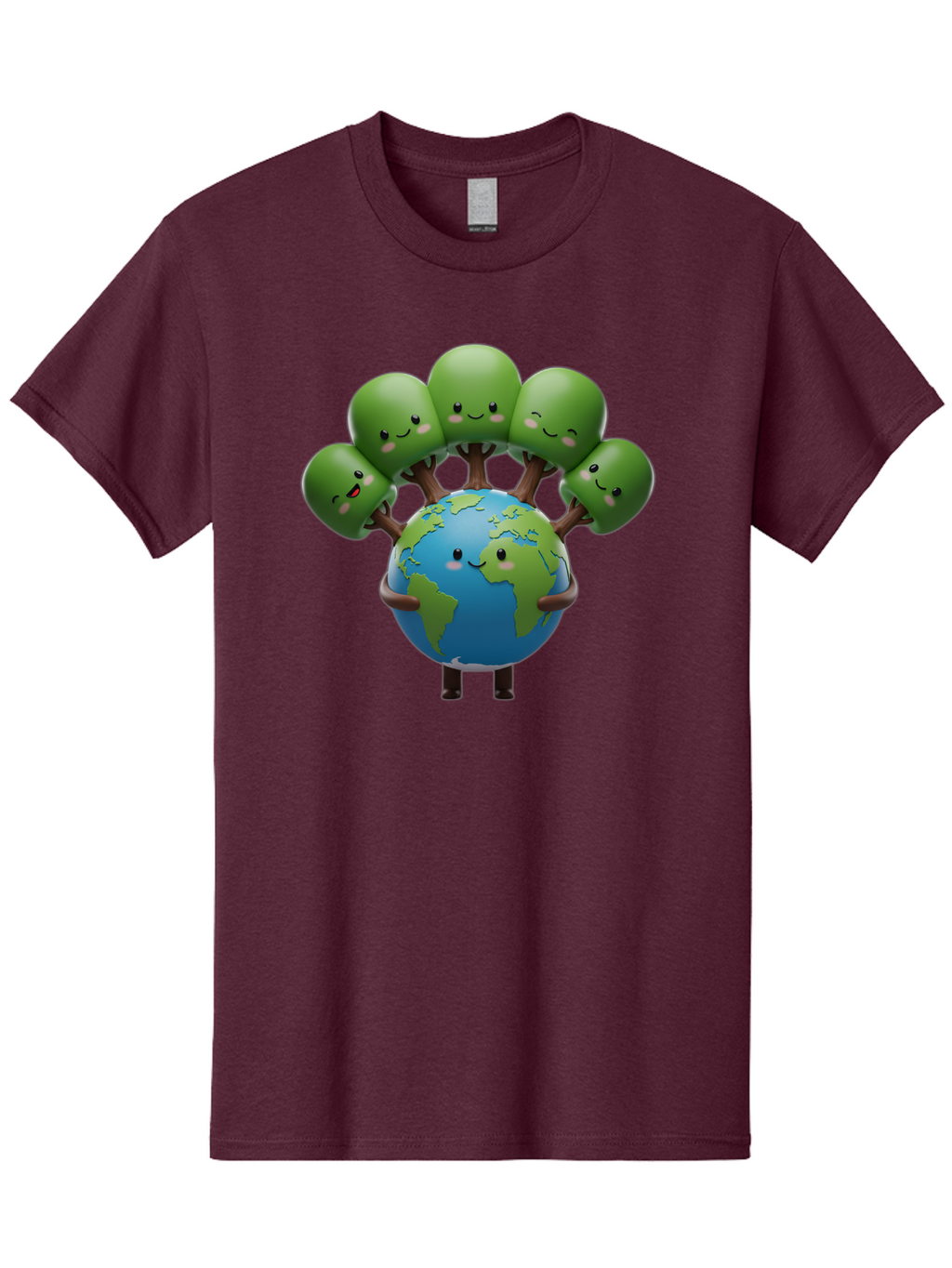Earth-With-Smiling-Faces Men'S Graphic Tee, 100% Cotton, Comfortable Casual Summer Wear, Machine Washable, Cartoon Earth, Smiling Globe, Green Tentacles, Friendly World, Environmental Awareness, Cute Illustration, Eco-Friendly, Happy Planet, Baa591