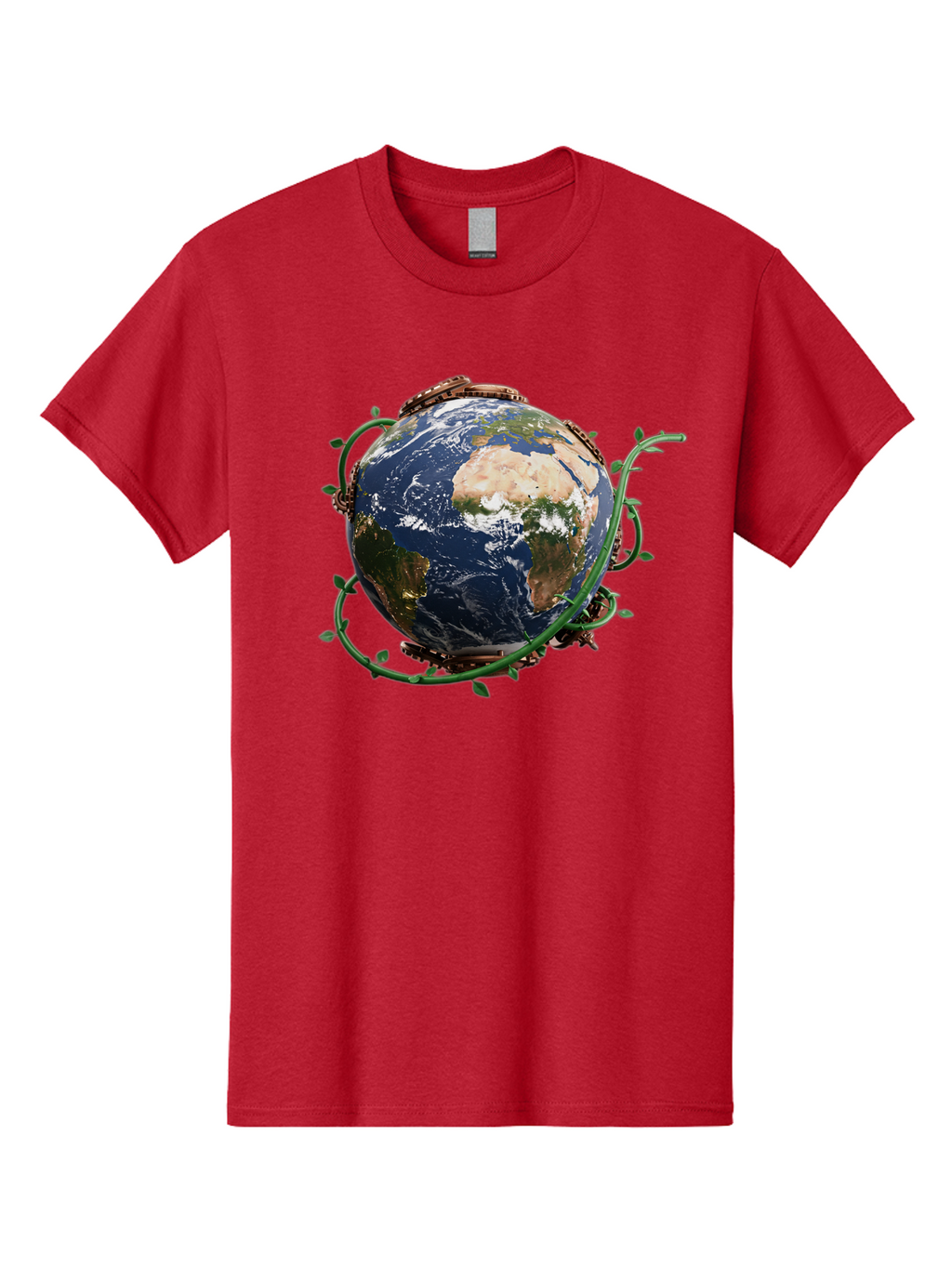 Earth-With-Vines Men'S Graphic Tee, 100% Cotton, Comfortable Casual Summer Wear, Machine Washable, Earth From Space, Global Unity, Environmental Protection, Eco Friendly, Vines, Leaves, Sustainable Living, Planet Earth Baa593