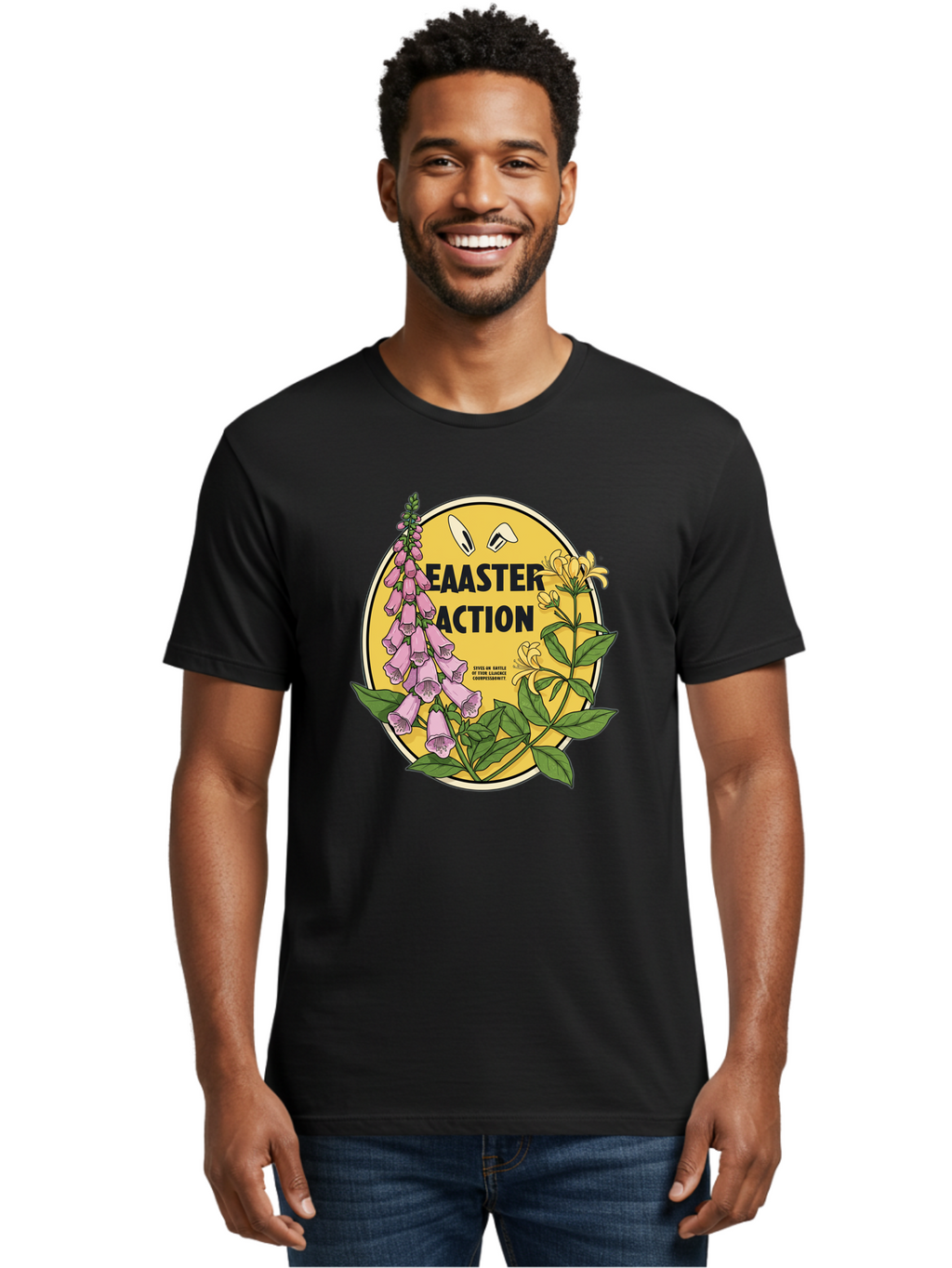 Easter-Action Men'S Graphic Tee, 100% Cotton, Comfortable Casual Summer Wear, Machine Washable, Easter Action Graphic, Easter Eggs, Digital Illustration, Foxglove Flowers, Spring Flowers, Pastel Colors, Botanical Art, Floral Design, Baa595