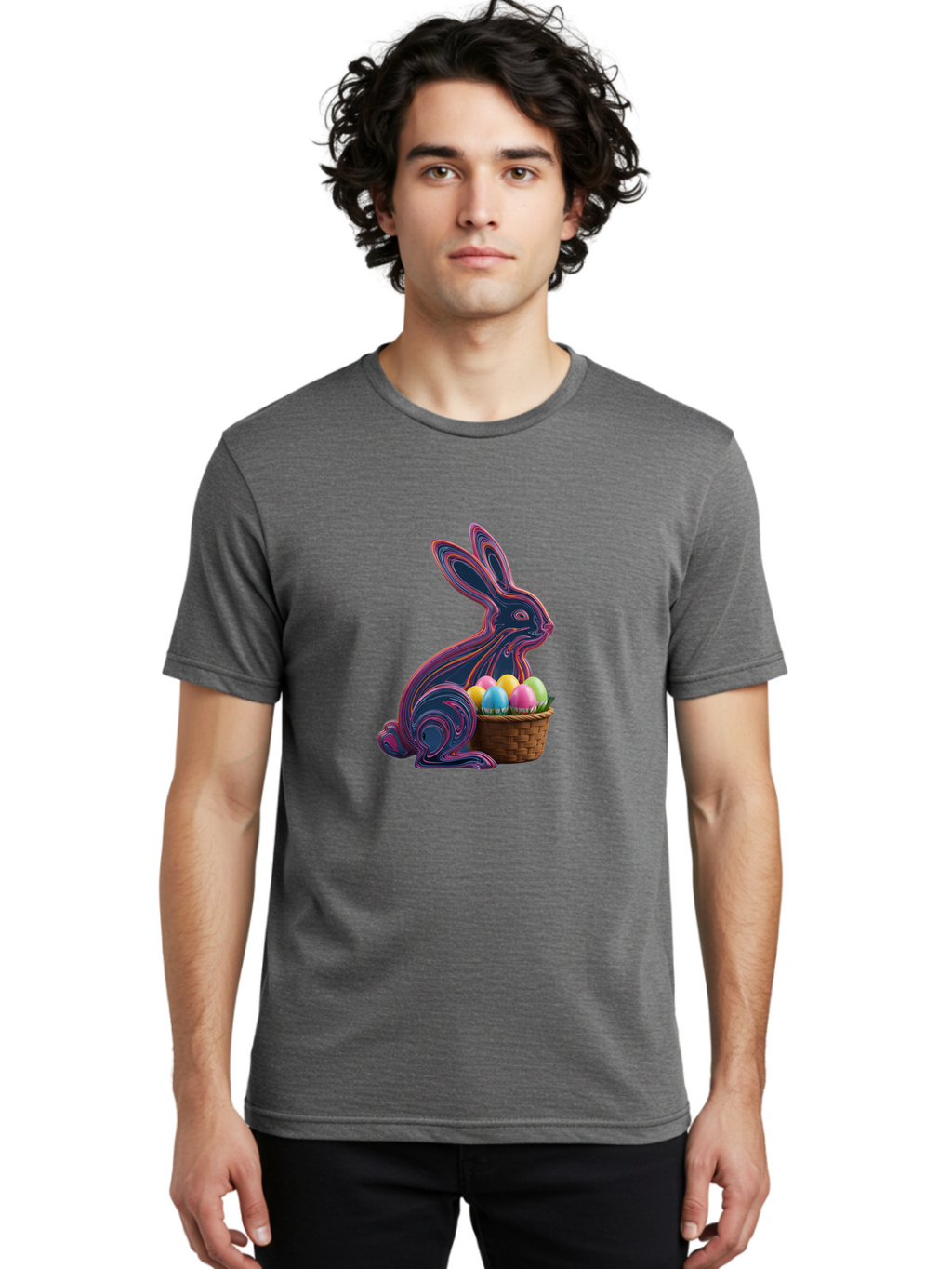 Easter-Bunny-1 Men'S Graphic Tee, 100% Cotton, Comfortable Casual Summer Wear, Machine Washable, Easter Bunny, Pastel Eggs, Colorful Eggs, Wicker Basket, Festive Decor, Spring Theme, Vibrant Colors, Holiday Symbol, Easter Eggs Baa597