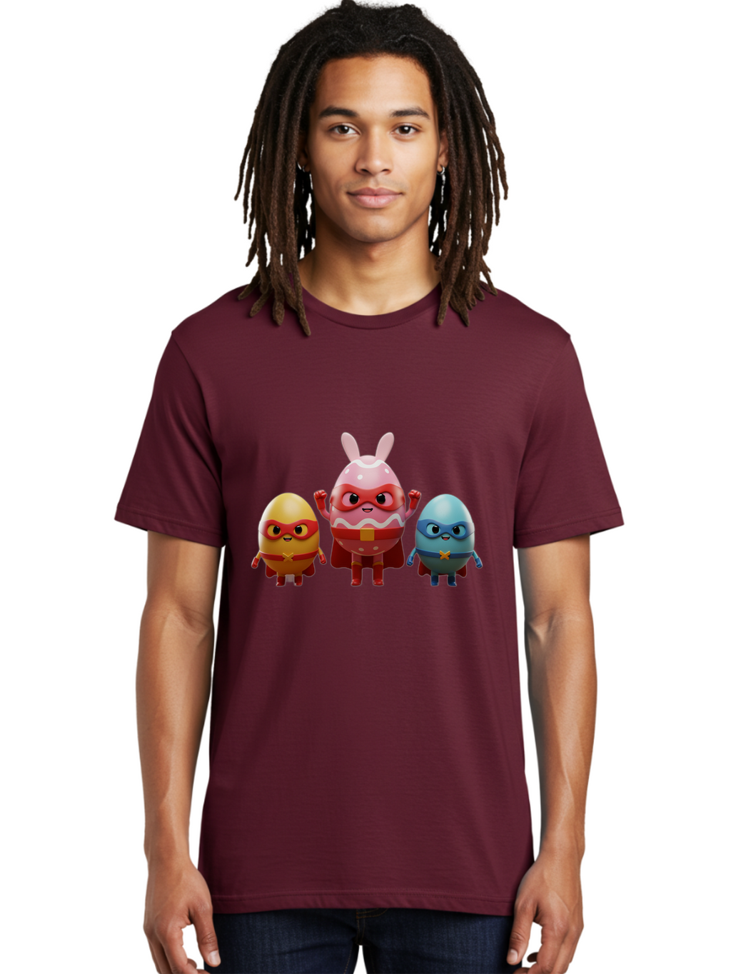 Easter-Egg-Heroes Men'S Graphic Tee, 100% Cotton, Comfortable Casual Summer Wear, Machine Washable, Cartoon Eggs, Superhero Eggs, Easter Eggs, Egg Characters, Superhero Costumes, Colorful Eggs, Fun Characters, Egg Mascots, Dynamic Duo, Baa602