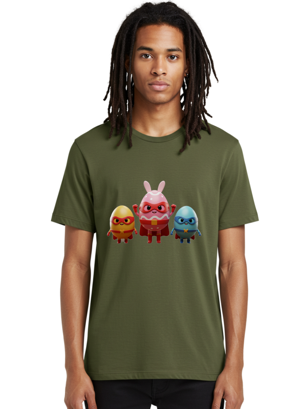 Easter-Egg-Heroes Men'S Graphic Tee, 100% Cotton, Comfortable Casual Summer Wear, Machine Washable, Cartoon Eggs, Superhero Eggs, Easter Eggs, Egg Characters, Superhero Costumes, Colorful Eggs, Fun Characters, Egg Mascots, Dynamic Duo, Baa602