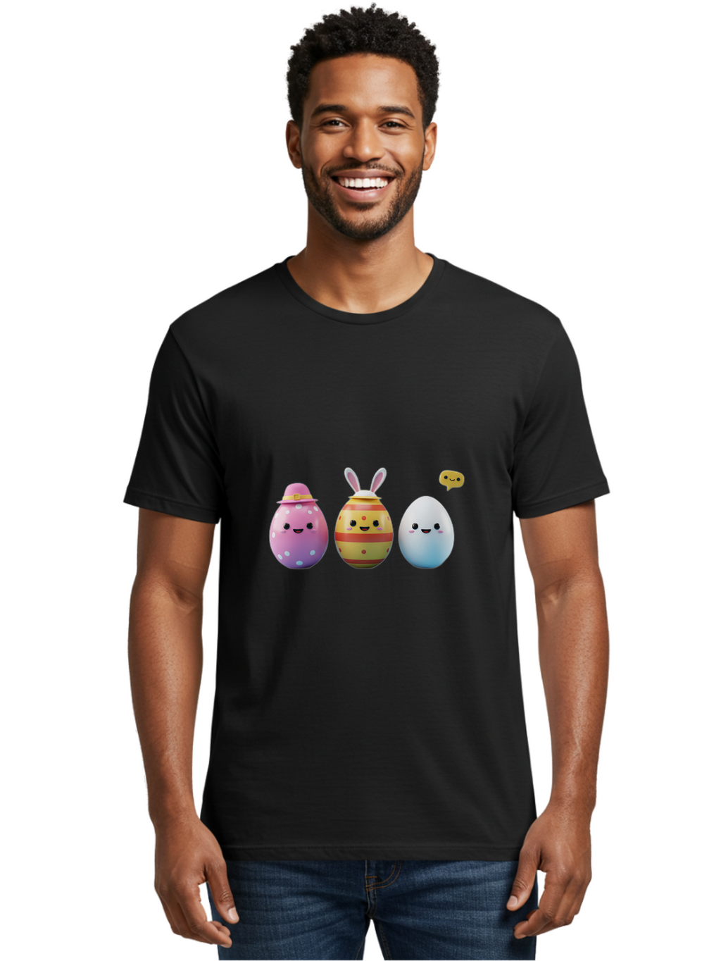 Easter-Eggs-1 Men'S Graphic Tee, 100% Cotton, Comfortable Casual Summer Wear, Machine Washable, Cartoon Easter Eggs, Colorful Eggs, Easter Egg Hunt, Spring Celebration, Adorable Characters, Cute Designs, Easter Egg Characters, Pastel Colors, Baa603