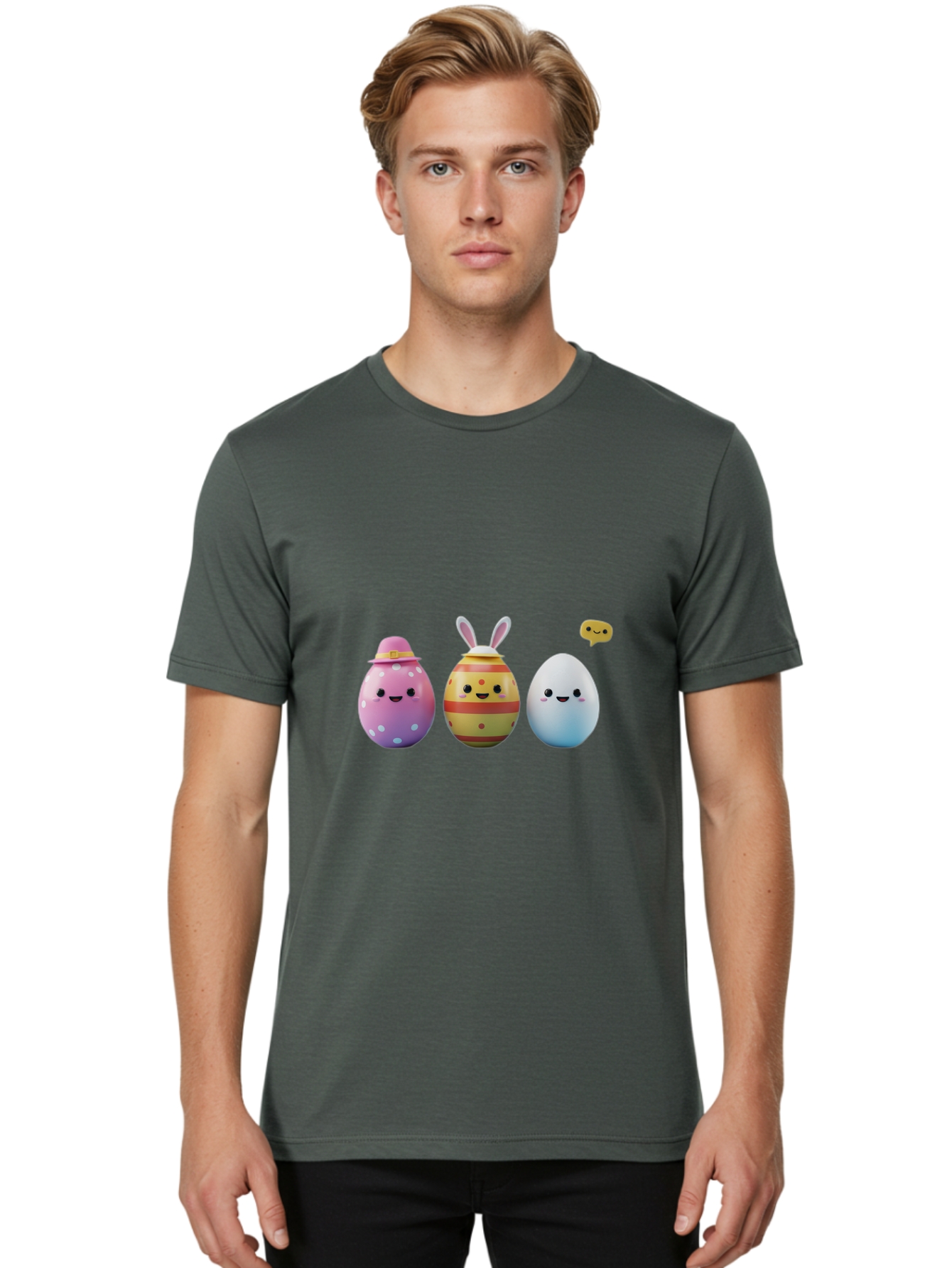 Easter-Eggs-1 Men'S Graphic Tee, 100% Cotton, Comfortable Casual Summer Wear, Machine Washable, Cartoon Easter Eggs, Colorful Eggs, Easter Egg Hunt, Spring Celebration, Adorable Characters, Cute Designs, Easter Egg Characters, Pastel Colors, Baa603