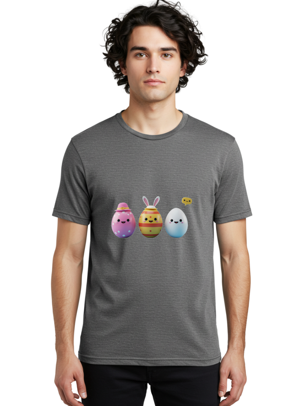 Easter-Eggs-1 Men'S Graphic Tee, 100% Cotton, Comfortable Casual Summer Wear, Machine Washable, Cartoon Easter Eggs, Colorful Eggs, Easter Egg Hunt, Spring Celebration, Adorable Characters, Cute Designs, Easter Egg Characters, Pastel Colors, Baa603