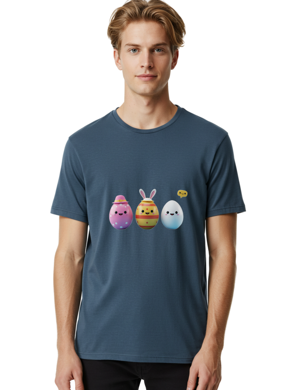 Easter-Eggs-1 Men'S Graphic Tee, 100% Cotton, Comfortable Casual Summer Wear, Machine Washable, Cartoon Easter Eggs, Colorful Eggs, Easter Egg Hunt, Spring Celebration, Adorable Characters, Cute Designs, Easter Egg Characters, Pastel Colors, Baa603