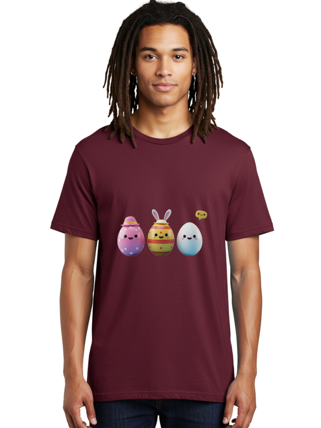 Easter-Eggs-1 Men'S Graphic Tee, 100% Cotton, Comfortable Casual Summer Wear, Machine Washable, Cartoon Easter Eggs, Colorful Eggs, Easter Egg Hunt, Spring Celebration, Adorable Characters, Cute Designs, Easter Egg Characters, Pastel Colors, Baa603