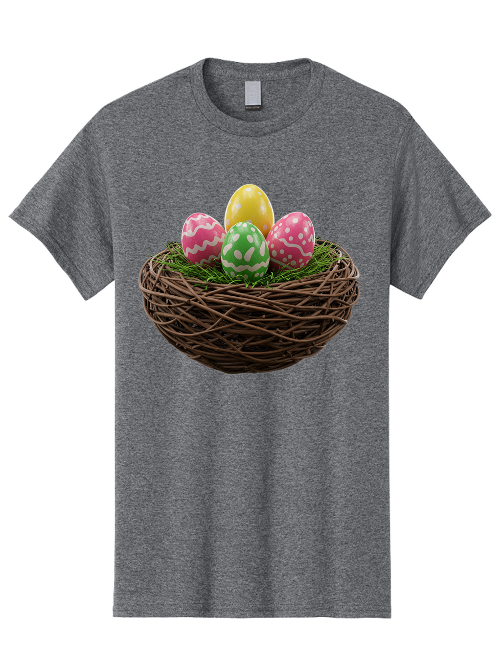 Easter-Eggs-10 Men'S Graphic Tee, 100% Cotton, Comfortable Casual Summer Wear, Machine Washable, Easter Eggs, Decorated Eggs, Wicker Nest, Springtime Decor, Holiday Celebration, Festive Colors, Pink, Green, And Yellow Eggs, Easter Tradition, Baa604