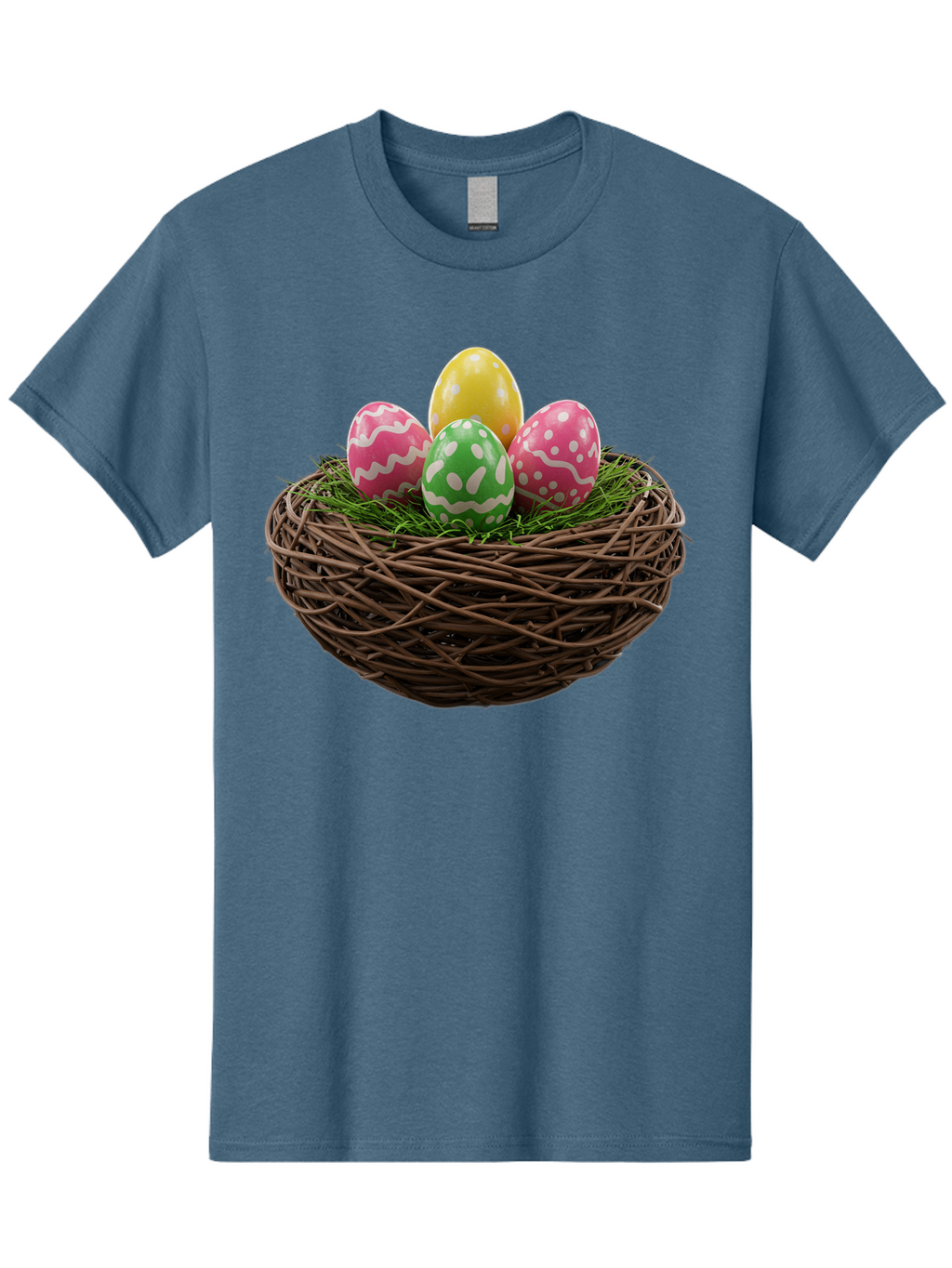Easter-Eggs-10 Men'S Graphic Tee, 100% Cotton, Comfortable Casual Summer Wear, Machine Washable, Easter Eggs, Decorated Eggs, Wicker Nest, Springtime Decor, Holiday Celebration, Festive Colors, Pink, Green, And Yellow Eggs, Easter Tradition, Baa604