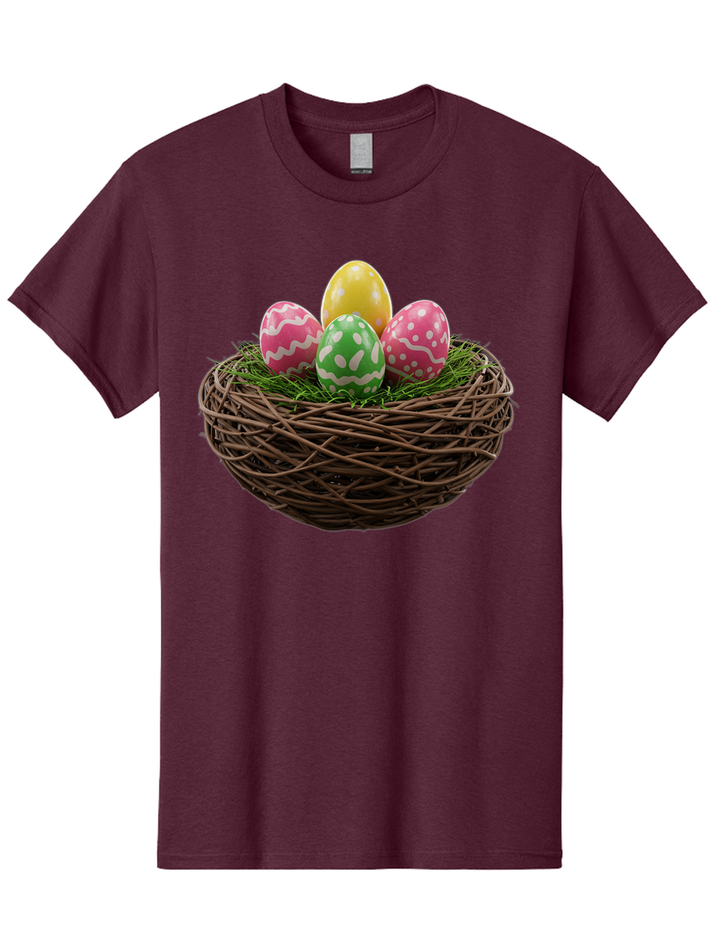 Easter-Eggs-10 Men'S Graphic Tee, 100% Cotton, Comfortable Casual Summer Wear, Machine Washable, Easter Eggs, Decorated Eggs, Wicker Nest, Springtime Decor, Holiday Celebration, Festive Colors, Pink, Green, And Yellow Eggs, Easter Tradition, Baa604
