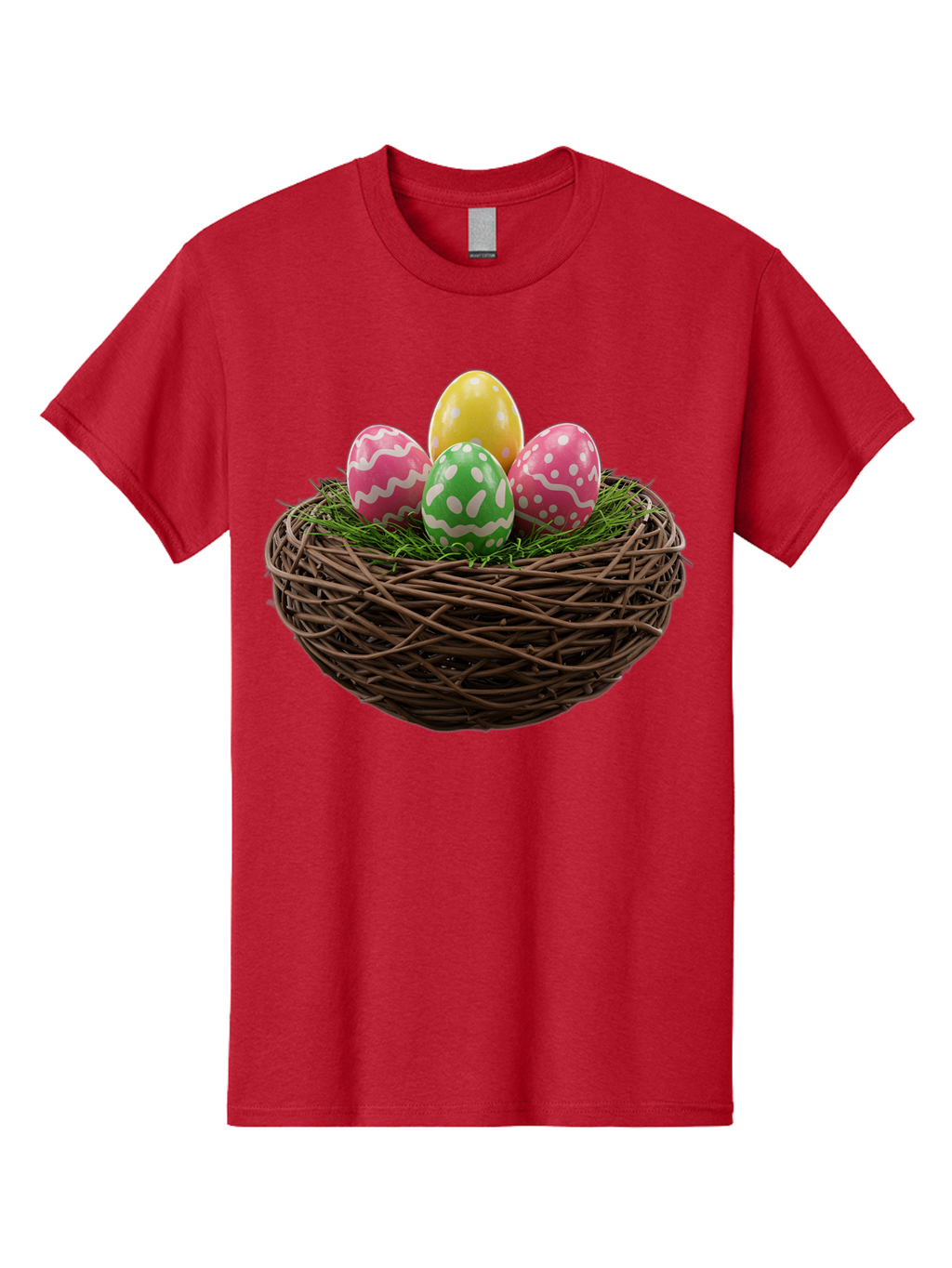 Easter-Eggs-10 Men'S Graphic Tee, 100% Cotton, Comfortable Casual Summer Wear, Machine Washable, Easter Eggs, Decorated Eggs, Wicker Nest, Springtime Decor, Holiday Celebration, Festive Colors, Pink, Green, And Yellow Eggs, Easter Tradition, Baa604