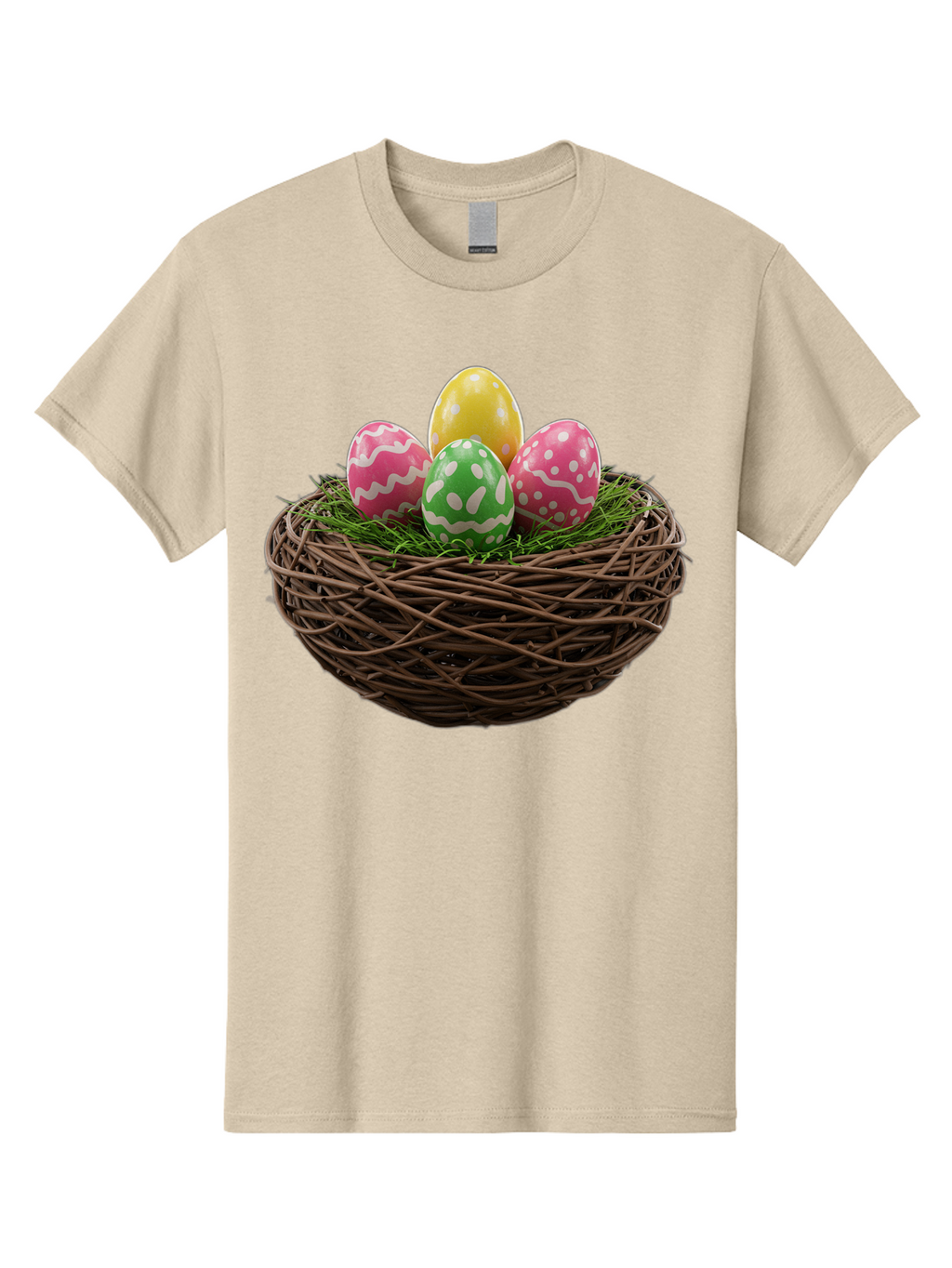 Easter-Eggs-10 Men'S Graphic Tee, 100% Cotton, Comfortable Casual Summer Wear, Machine Washable, Easter Eggs, Decorated Eggs, Wicker Nest, Springtime Decor, Holiday Celebration, Festive Colors, Pink, Green, And Yellow Eggs, Easter Tradition, Baa604