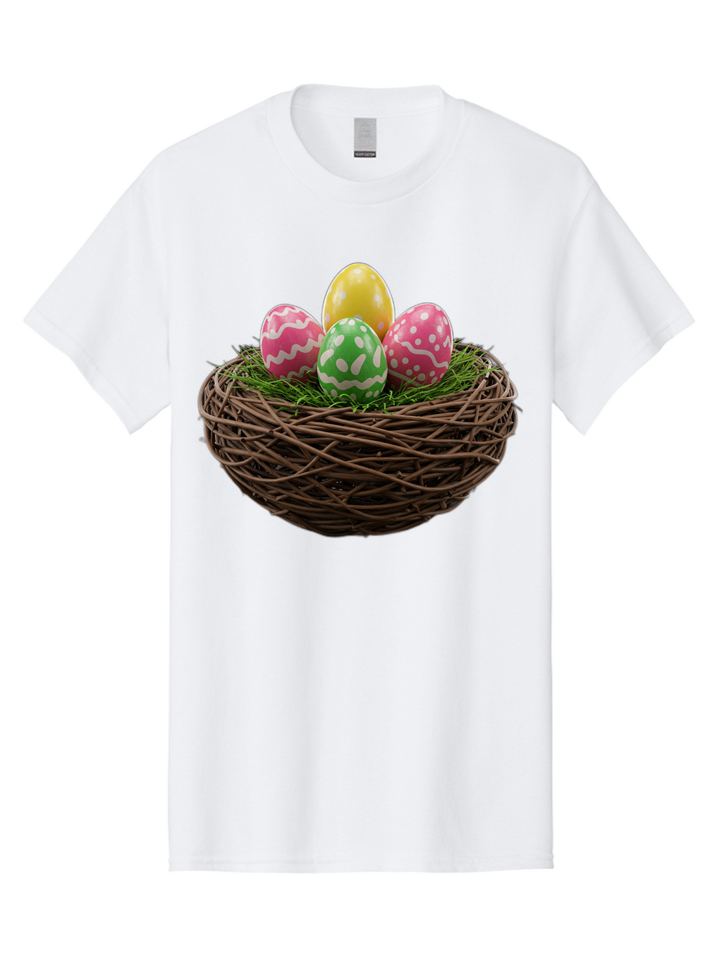 Easter-Eggs-10 Men'S Graphic Tee, 100% Cotton, Comfortable Casual Summer Wear, Machine Washable, Easter Eggs, Decorated Eggs, Wicker Nest, Springtime Decor, Holiday Celebration, Festive Colors, Pink, Green, And Yellow Eggs, Easter Tradition, Baa604