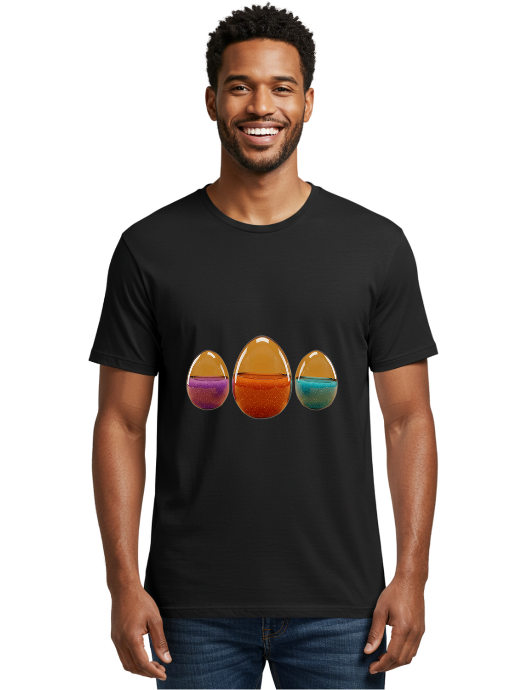 Easter-Eggs-12 Men'S Graphic Tee, 100% Cotton, Comfortable Casual Summer Wear, Machine Washable, Translucent Easter Eggs, Purple, Orange, Blue, Sparkly Contents, Festive Decorations, Spring Holiday, Colorful Eggs, Egg Decorations Baa606
