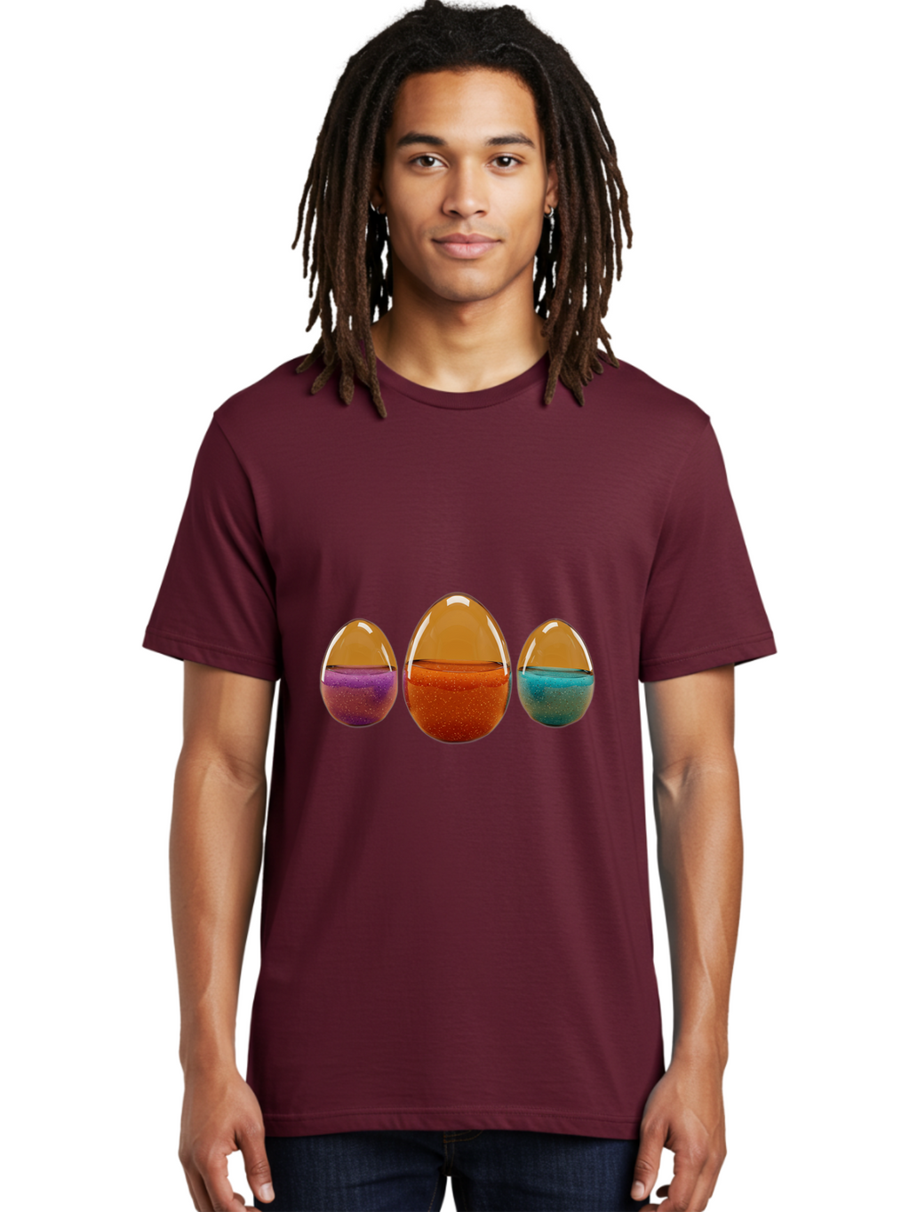 Easter-Eggs-12 Men'S Graphic Tee, 100% Cotton, Comfortable Casual Summer Wear, Machine Washable, Translucent Easter Eggs, Purple, Orange, Blue, Sparkly Contents, Festive Decorations, Spring Holiday, Colorful Eggs, Egg Decorations Baa606