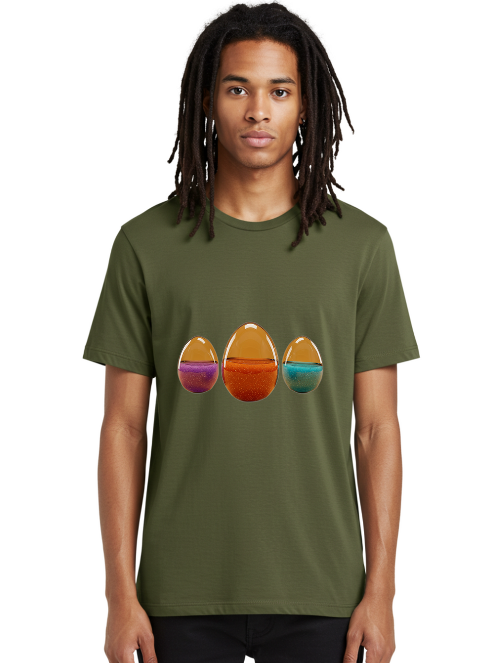 Easter-Eggs-12 Men'S Graphic Tee, 100% Cotton, Comfortable Casual Summer Wear, Machine Washable, Translucent Easter Eggs, Purple, Orange, Blue, Sparkly Contents, Festive Decorations, Spring Holiday, Colorful Eggs, Egg Decorations Baa606