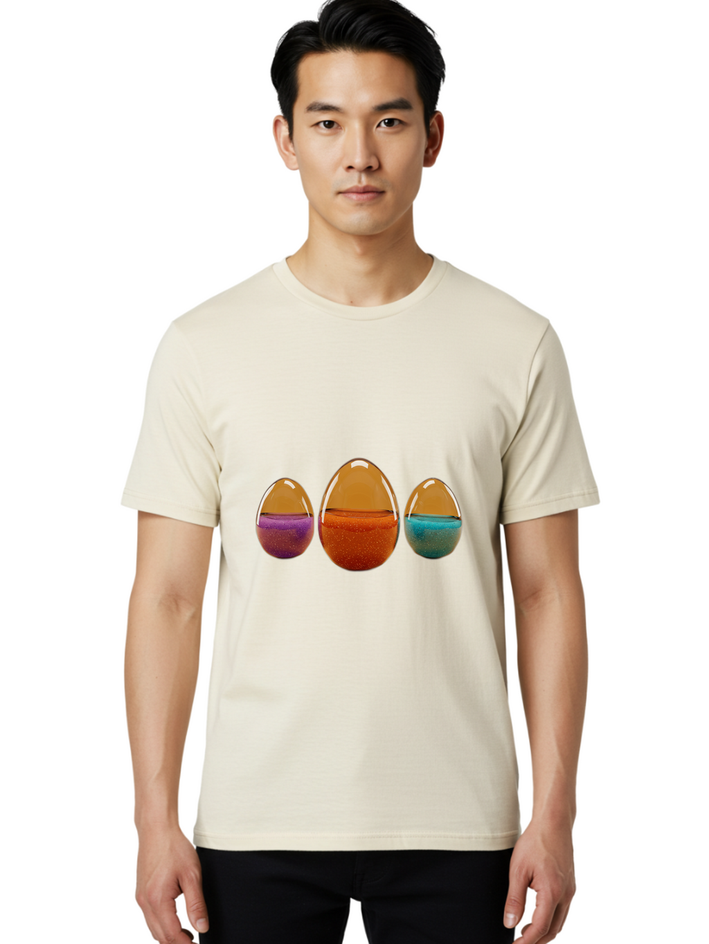 Easter-Eggs-12 Men'S Graphic Tee, 100% Cotton, Comfortable Casual Summer Wear, Machine Washable, Translucent Easter Eggs, Purple, Orange, Blue, Sparkly Contents, Festive Decorations, Spring Holiday, Colorful Eggs, Egg Decorations Baa606