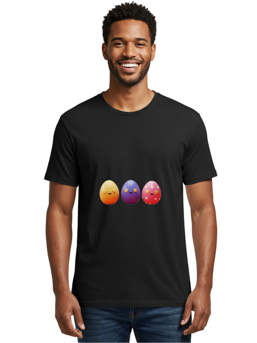 Easter-Eggs-2 Men'S Graphic Tee, 100% Cotton, Comfortable Casual Summer Wear, Machine Washable, Colorful Easter Eggs, Cartoon Eggs, Happy Faces, Smiling Eggs, Festive Decorations, Easter Celebration, Spring Theme, Vibrant Colors, Baa607