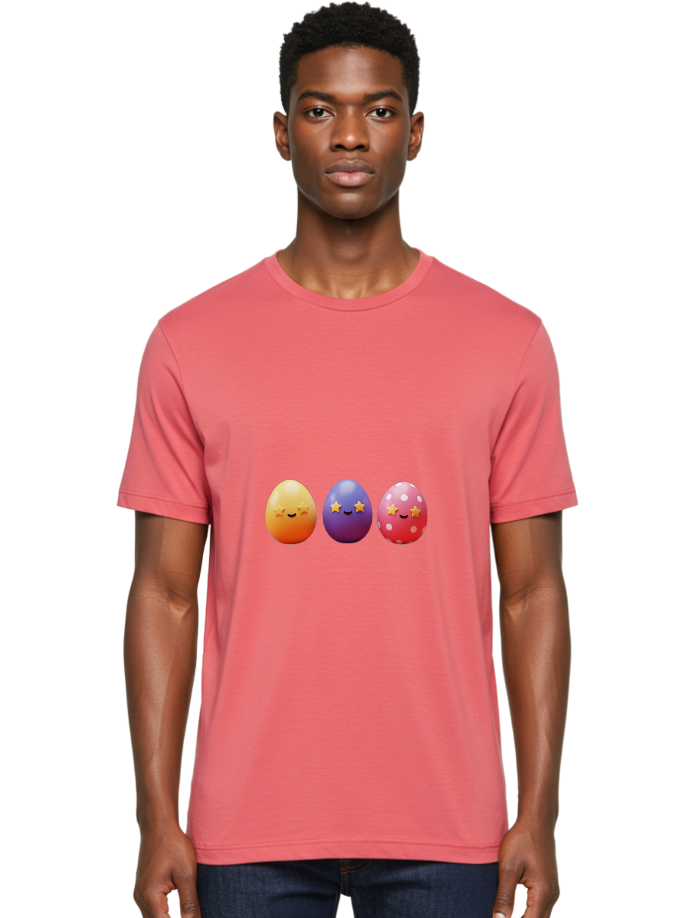 Easter-Eggs-2 Men'S Graphic Tee, 100% Cotton, Comfortable Casual Summer Wear, Machine Washable, Colorful Easter Eggs, Cartoon Eggs, Happy Faces, Smiling Eggs, Festive Decorations, Easter Celebration, Spring Theme, Vibrant Colors, Baa607