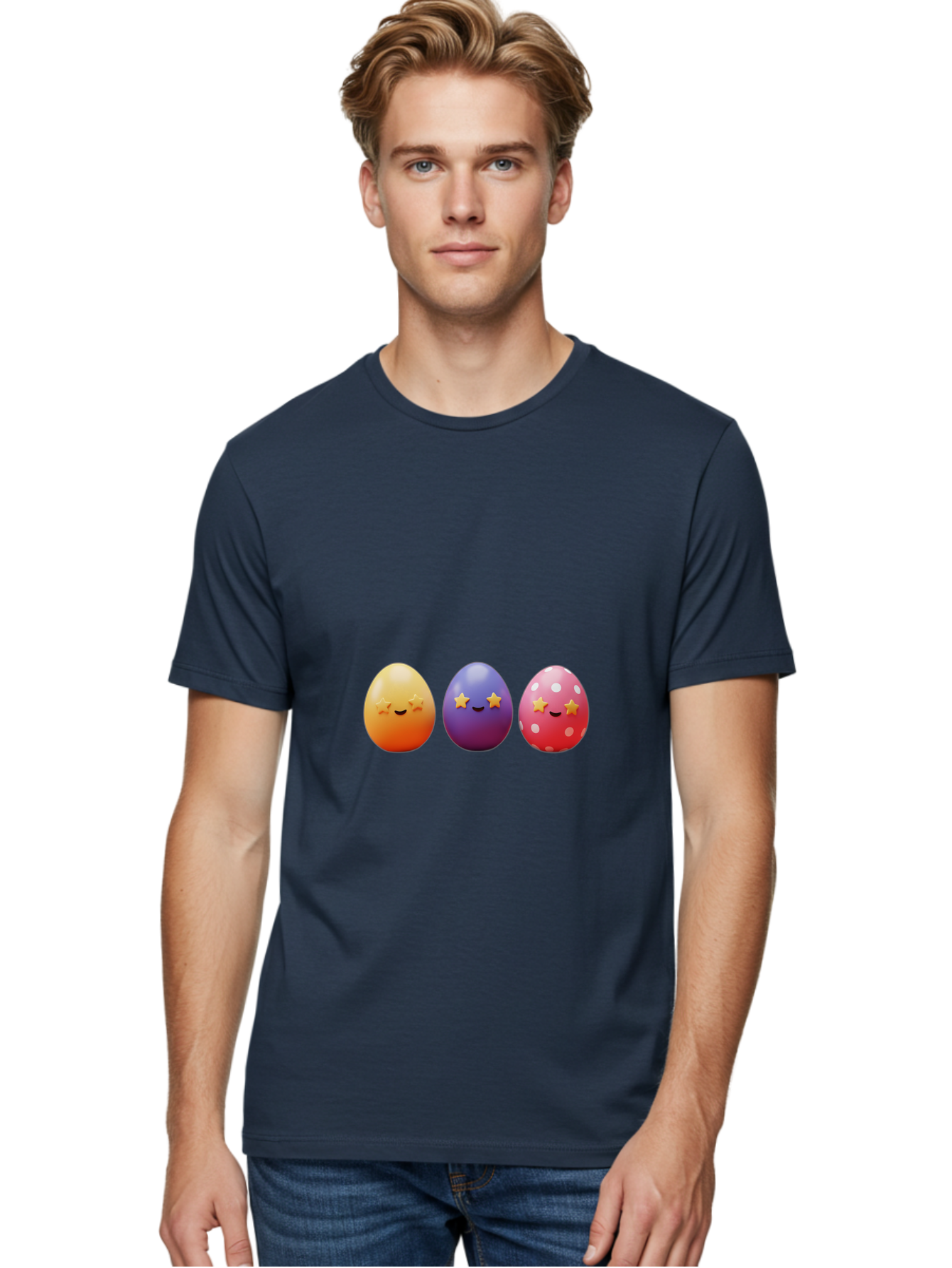 Easter-Eggs-2 Men'S Graphic Tee, 100% Cotton, Comfortable Casual Summer Wear, Machine Washable, Colorful Easter Eggs, Cartoon Eggs, Happy Faces, Smiling Eggs, Festive Decorations, Easter Celebration, Spring Theme, Vibrant Colors, Baa607