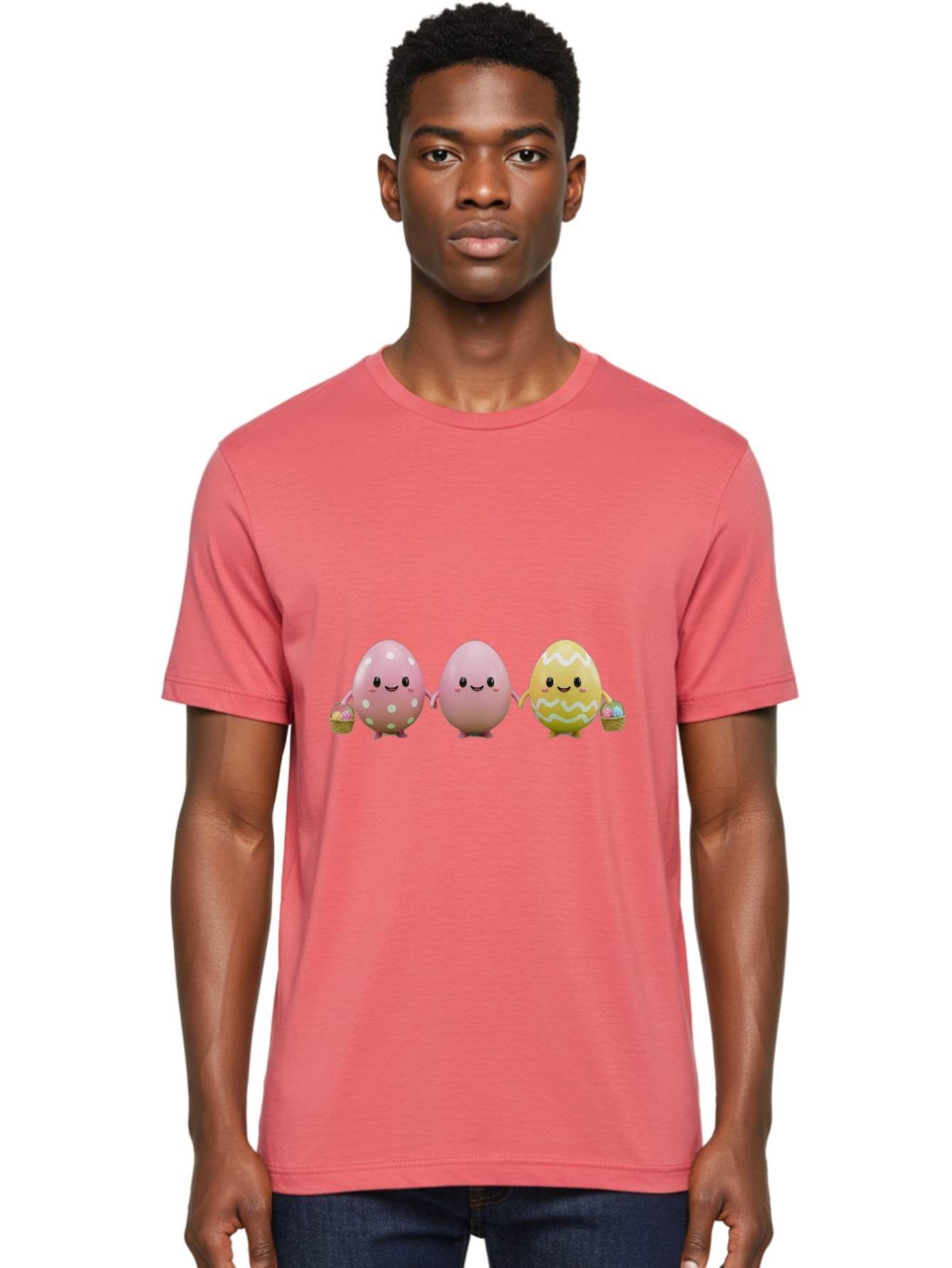 Easter-Eggs-3 Men'S Graphic Tee, 100% Cotton, Comfortable Casual Summer Wear, Machine Washable, Happy Easter Eggs, Smiling Faces, 3D Cartoon Eggs, Pastel Colors, Egg Decorations, Easter Basket, Festive Treats, Adorable Characters, Baa608