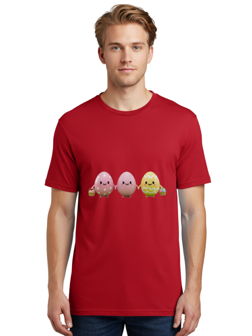 Easter-Eggs-3 Men'S Graphic Tee, 100% Cotton, Comfortable Casual Summer Wear, Machine Washable, Happy Easter Eggs, Smiling Faces, 3D Cartoon Eggs, Pastel Colors, Egg Decorations, Easter Basket, Festive Treats, Adorable Characters, Baa608