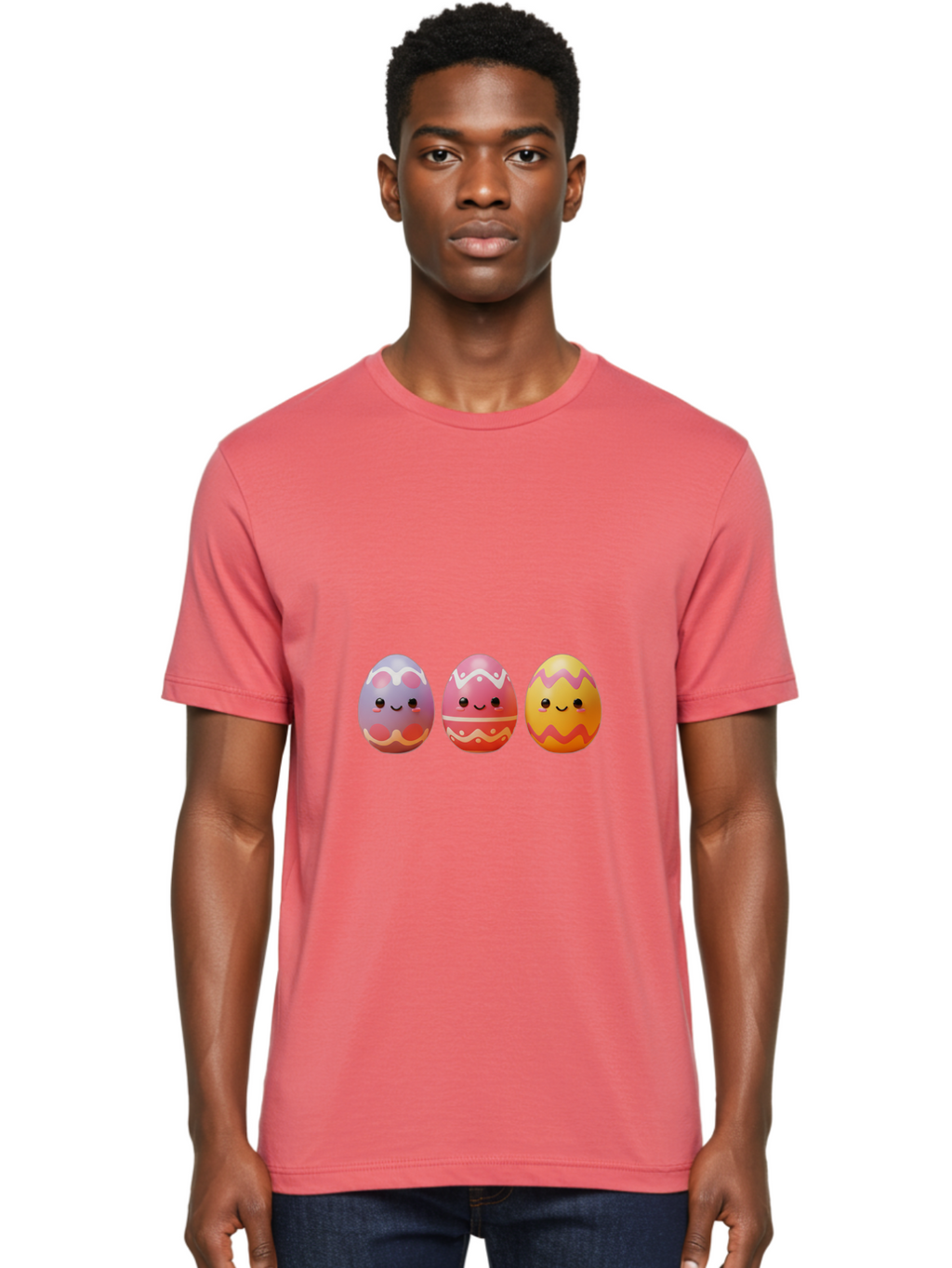 Easter-Eggs-4 Men'S Graphic Tee, 100% Cotton, Comfortable Casual Summer Wear, Machine Washable, Easter Eggs, Decorated Eggs, Smiling Faces, Colorful Designs, Happy Easter, Spring Celebration, Cute Cartoon Baa609
