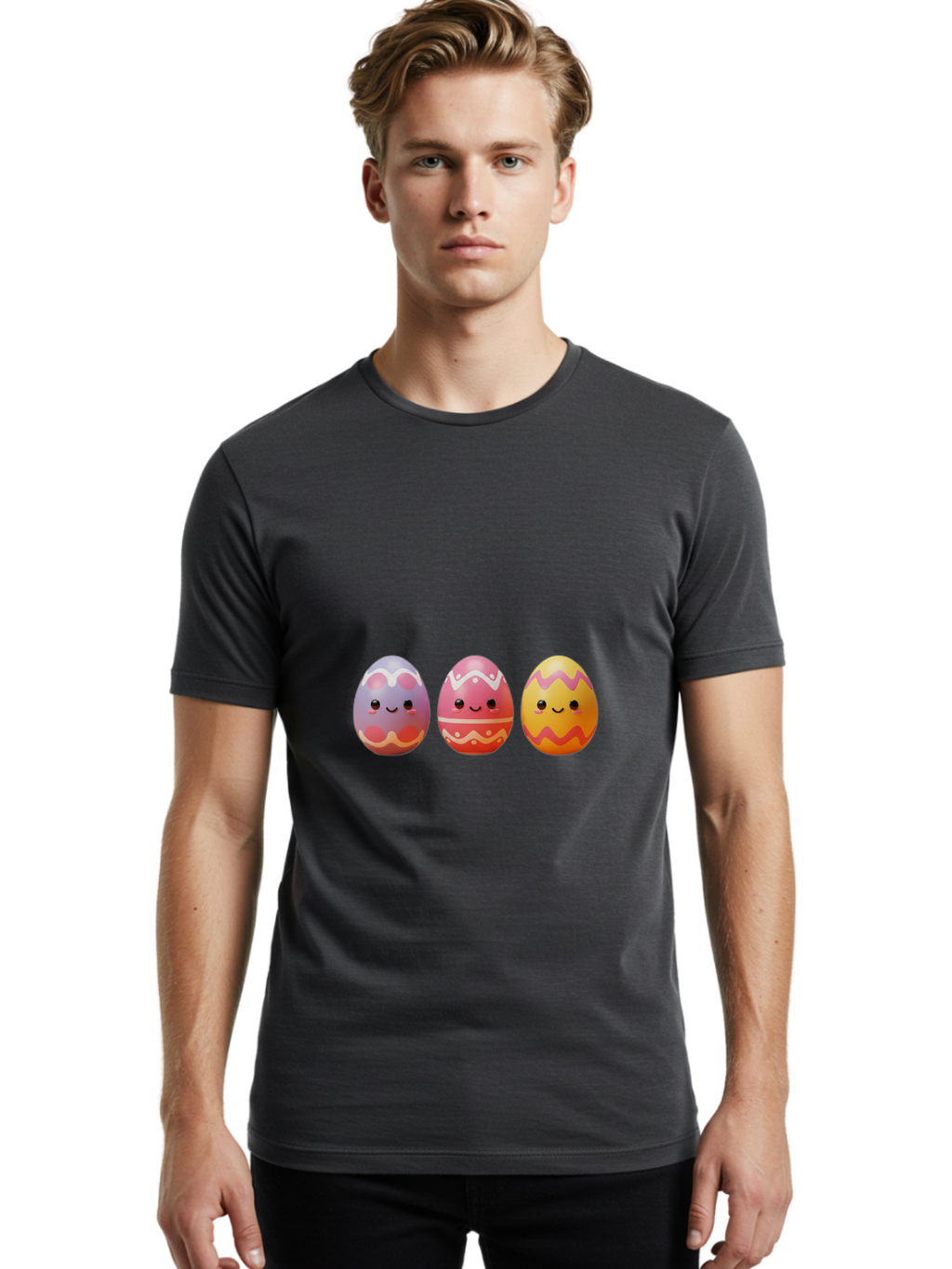 Easter-Eggs-4 Men'S Graphic Tee, 100% Cotton, Comfortable Casual Summer Wear, Machine Washable, Easter Eggs, Decorated Eggs, Smiling Faces, Colorful Designs, Happy Easter, Spring Celebration, Cute Cartoon Baa609