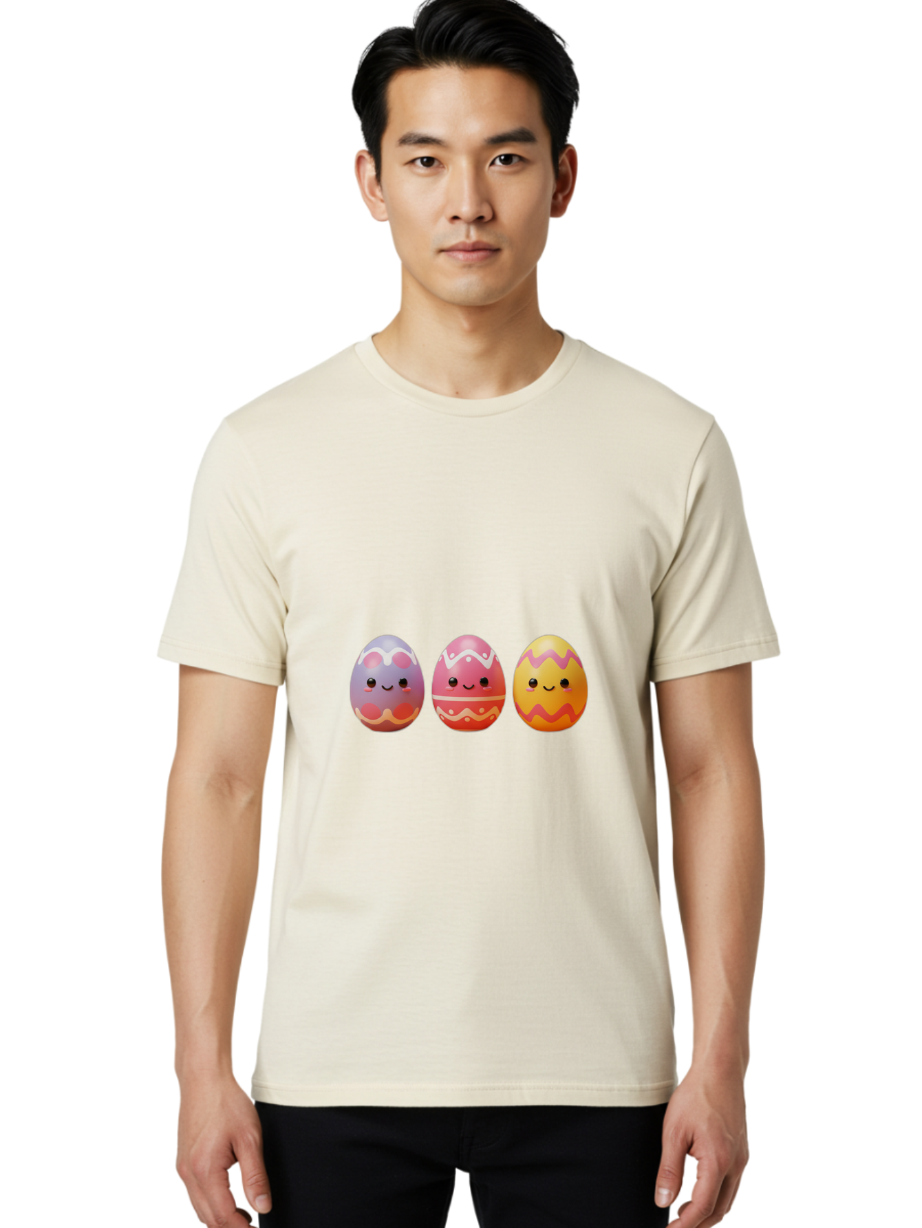 Easter-Eggs-4 Men'S Graphic Tee, 100% Cotton, Comfortable Casual Summer Wear, Machine Washable, Easter Eggs, Decorated Eggs, Smiling Faces, Colorful Designs, Happy Easter, Spring Celebration, Cute Cartoon Baa609