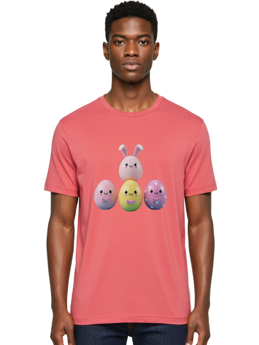 Easter-Eggs-5 Men'S Graphic Tee, 100% Cotton, Comfortable Casual Summer Wear, Machine Washable, Easter Eggs With Smiling Faces, Pastel Colors, Bow Ties, Bunny Ears, Festive Decor, Spring Theme, Cartoon Style, Adorable Characters, Happy Easter, Baa610