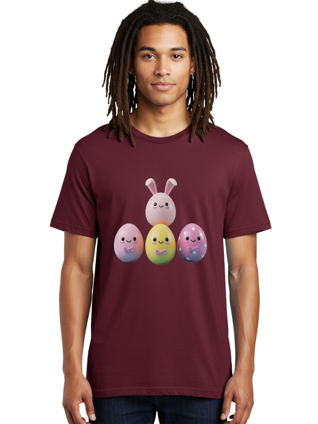 Easter-Eggs-5 Men'S Graphic Tee, 100% Cotton, Comfortable Casual Summer Wear, Machine Washable, Easter Eggs With Smiling Faces, Pastel Colors, Bow Ties, Bunny Ears, Festive Decor, Spring Theme, Cartoon Style, Adorable Characters, Happy Easter, Baa610