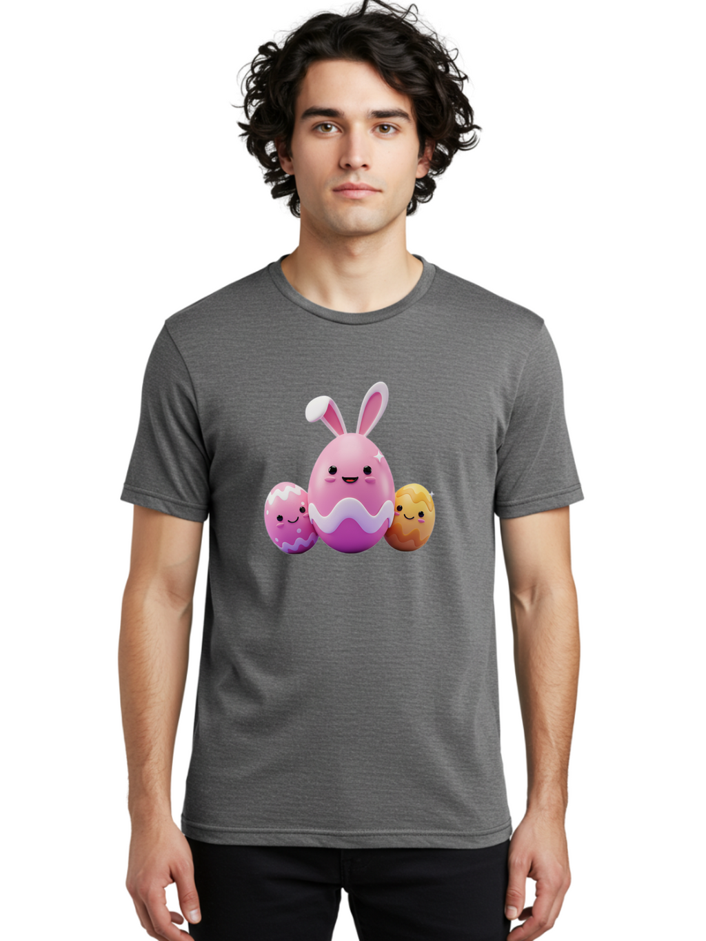 Easter-Eggs-6 Men'S Graphic Tee, 100% Cotton, Comfortable Casual Summer Wear, Machine Washable, Cartoon Easter Eggs, Easter Bunny Egg, Happy Easter, Easter Egg Hunt, Colorful Eggs, Decorated Eggs, Spring Season, Cute Characters, Smiling Faces Baa611