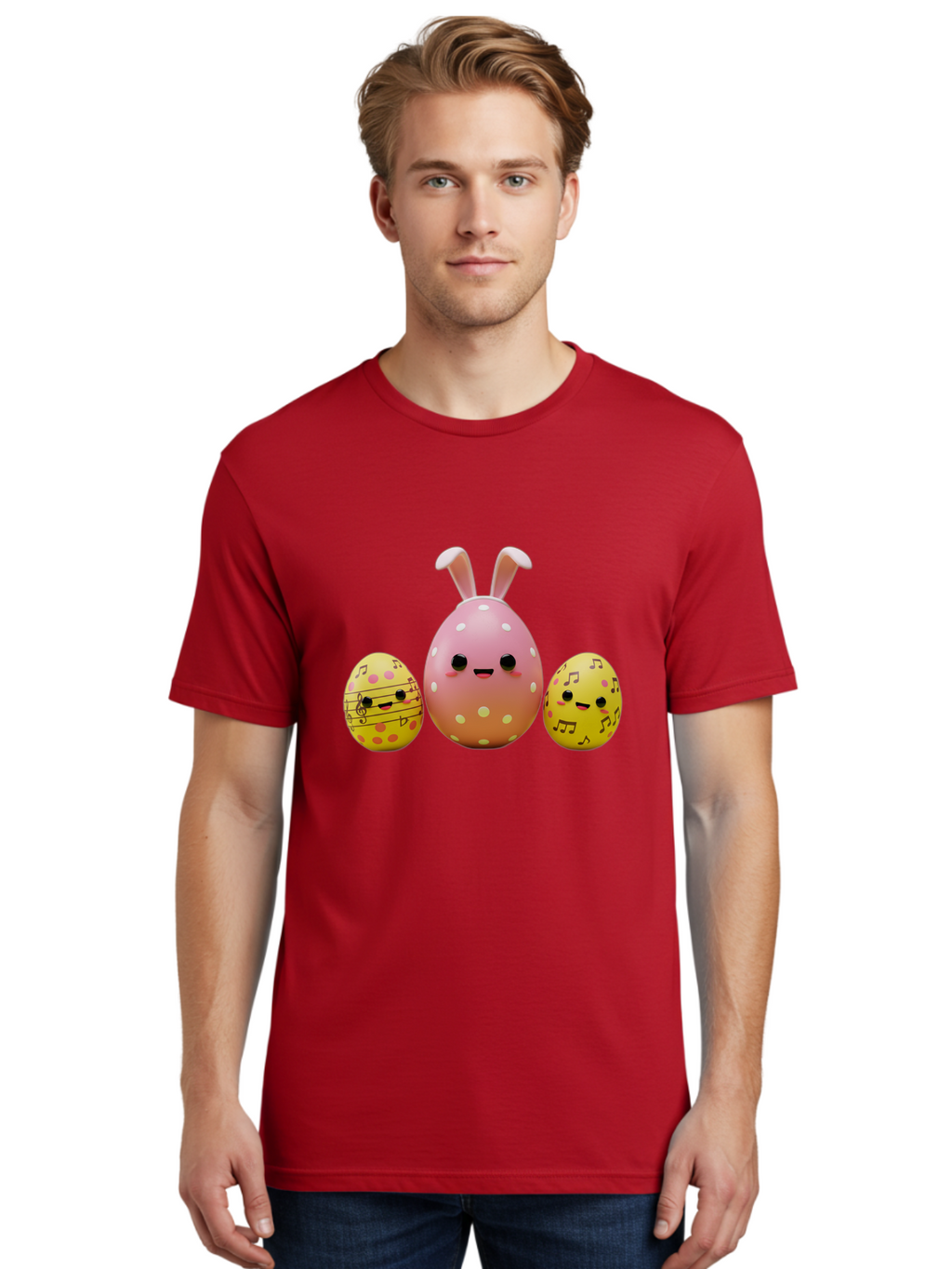 Easter-Eggs-7 Men'S Graphic Tee, 100% Cotton, Comfortable Casual Summer Wear, Machine Washable, Easter Eggs, Cartoon Characters, Funny Faces, Musical Notes, Pastel Colors, Easter Theme, Holiday Decorations, Cute Eggs, Bunny Ears, Smiley Faces, Baa612