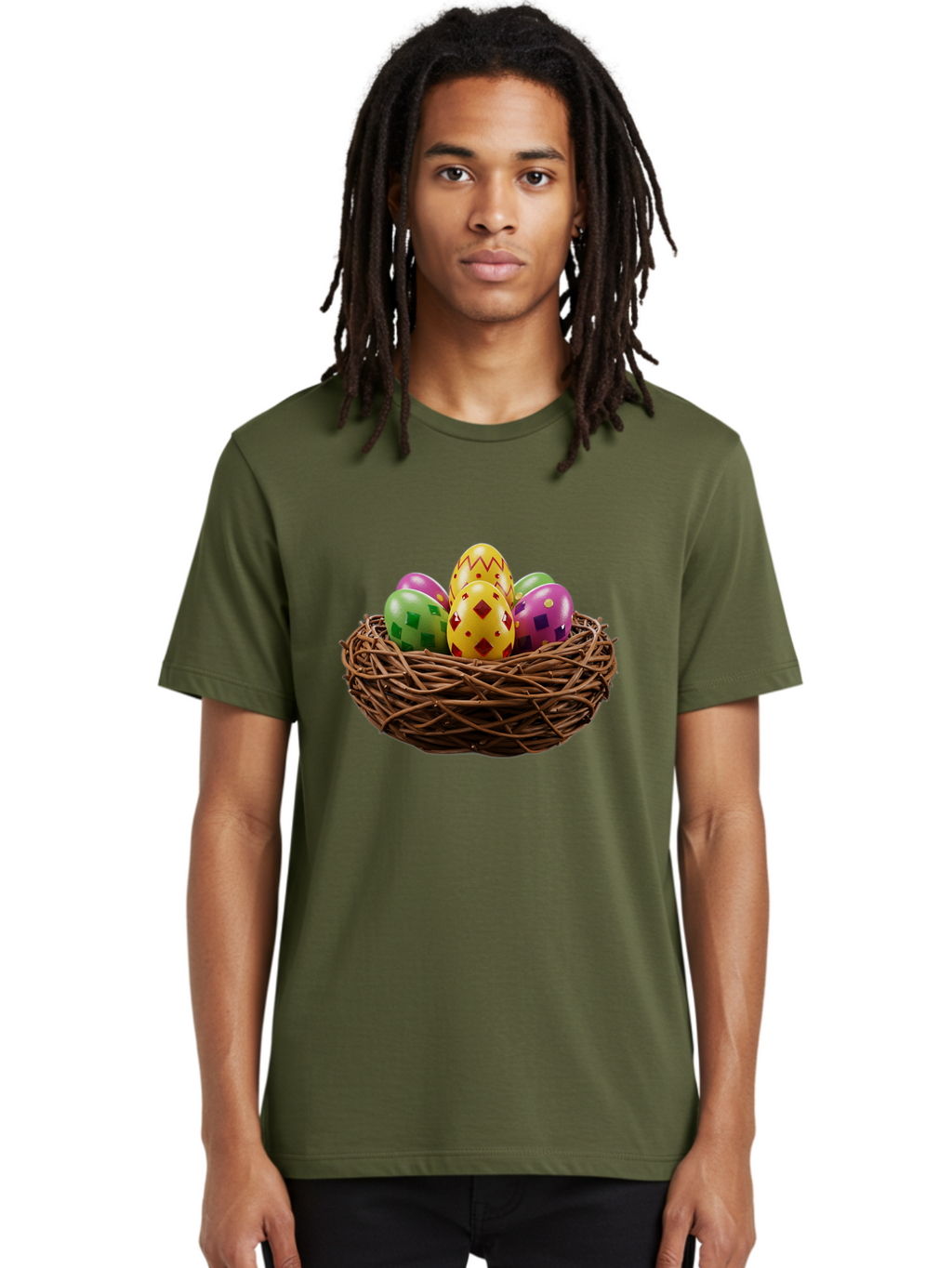 Easter-Eggs-9 Men'S Graphic Tee, 100% Cotton, Comfortable Casual Summer Wear, Machine Washable, Easter Eggs, Colorful Patterns, Diamond Shapes, Checkered Designs, Festive Decorations, Spring Holiday, Colorful Eggs, Decorative Nest Baa614