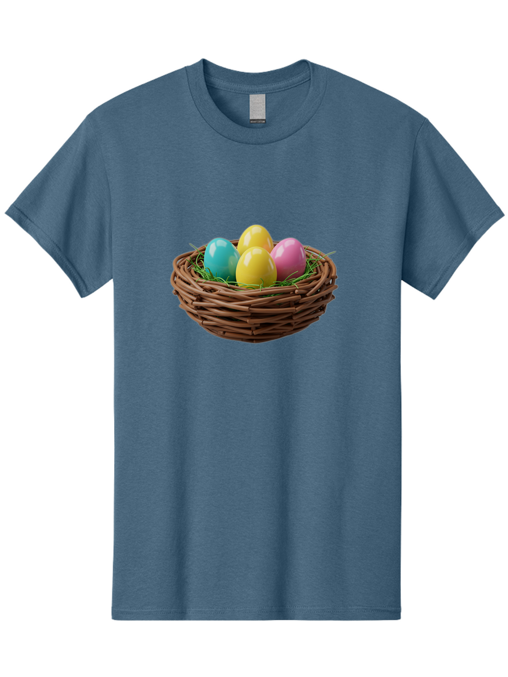 Easter-Eggs-In-Basket Men'S Graphic Tee, 100% Cotton, Comfortable Casual Summer Wear, Machine Washable, Colorful Easter Eggs, Easter Basket, Springtime Decorations, Wicker Basket, Blue Egg, Yellow Eggs, Pink Egg, Festive Colors, Baa616