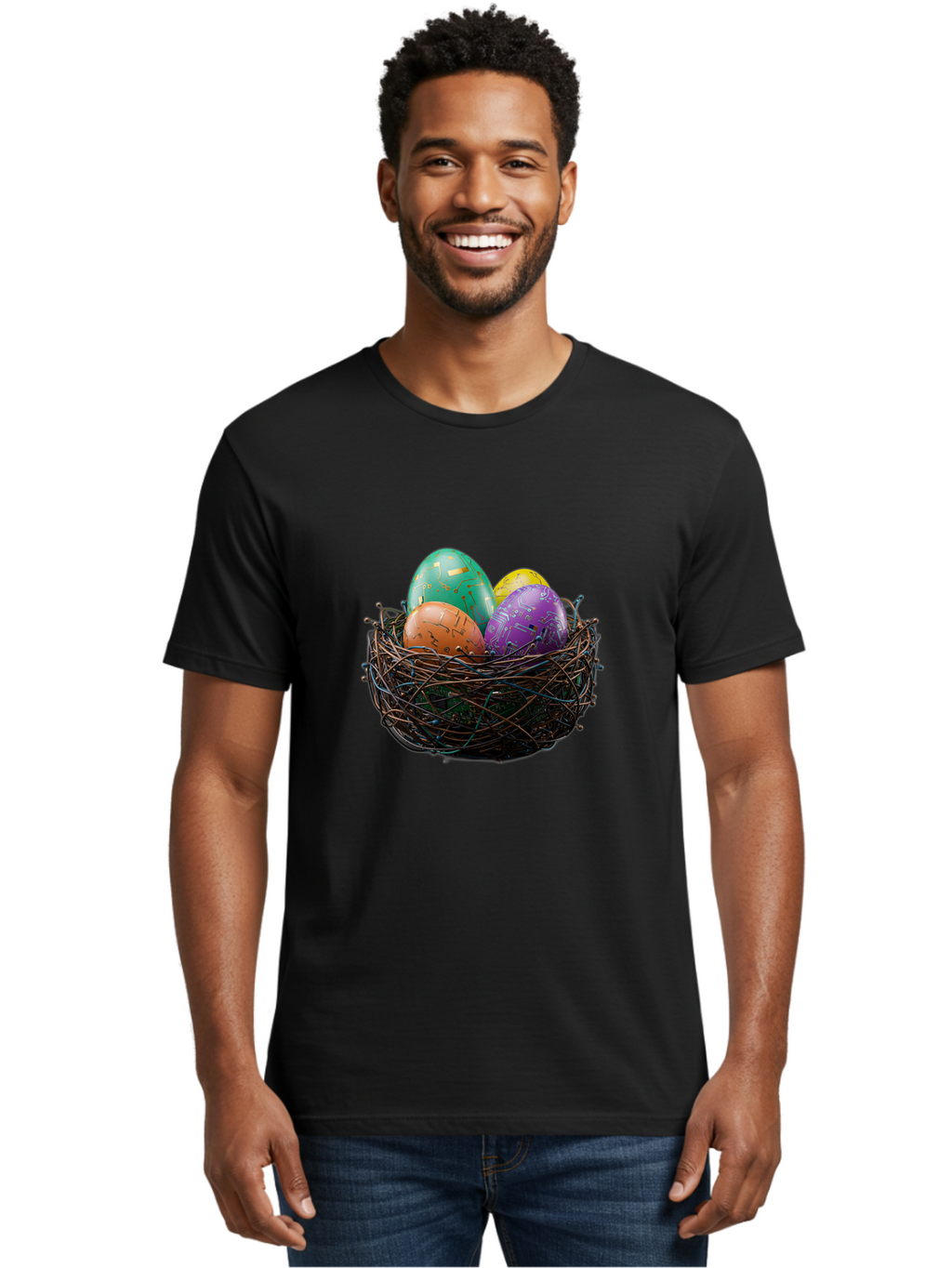 Easter-Eggs-In-Nest-1 Men'S Graphic Tee, 100% Cotton, Comfortable Casual Summer Wear, Machine Washable, Colorful Easter Eggs, Decorative Eggs, Easter Basket, Nest, Vibrant Colors, Festive Decorations, Spring Theme, Easter Celebration Baa617